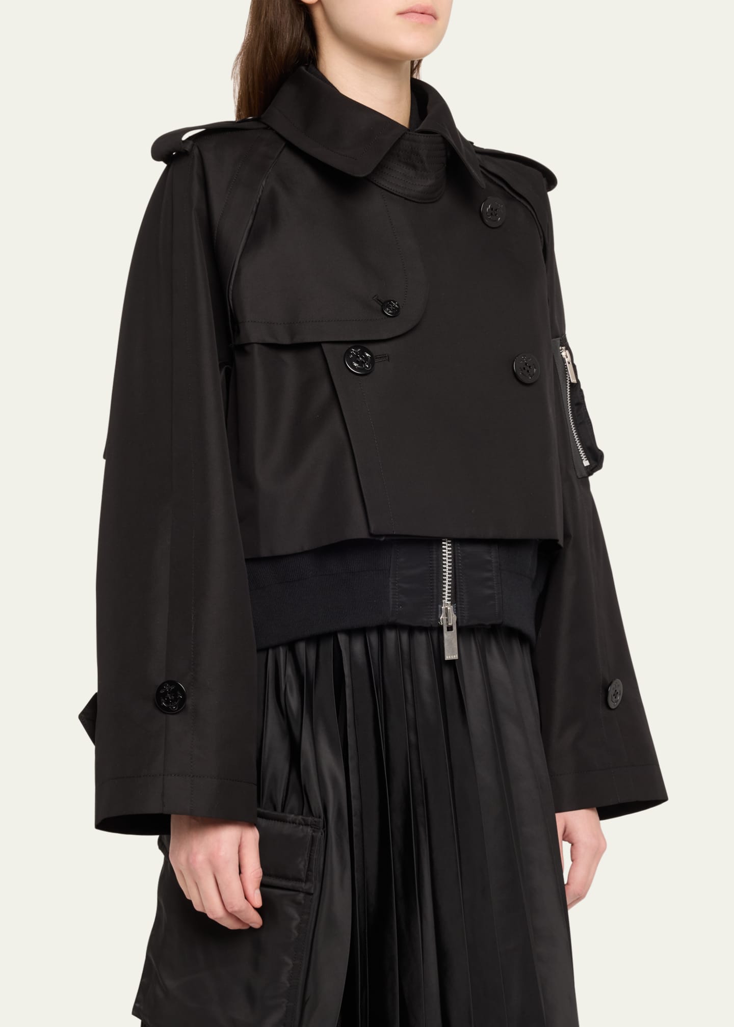 素敵でユニークな SACAI Goodman Bergdorf - Jacket Blouson Trench Crop Hybrid ジャケット・アウター