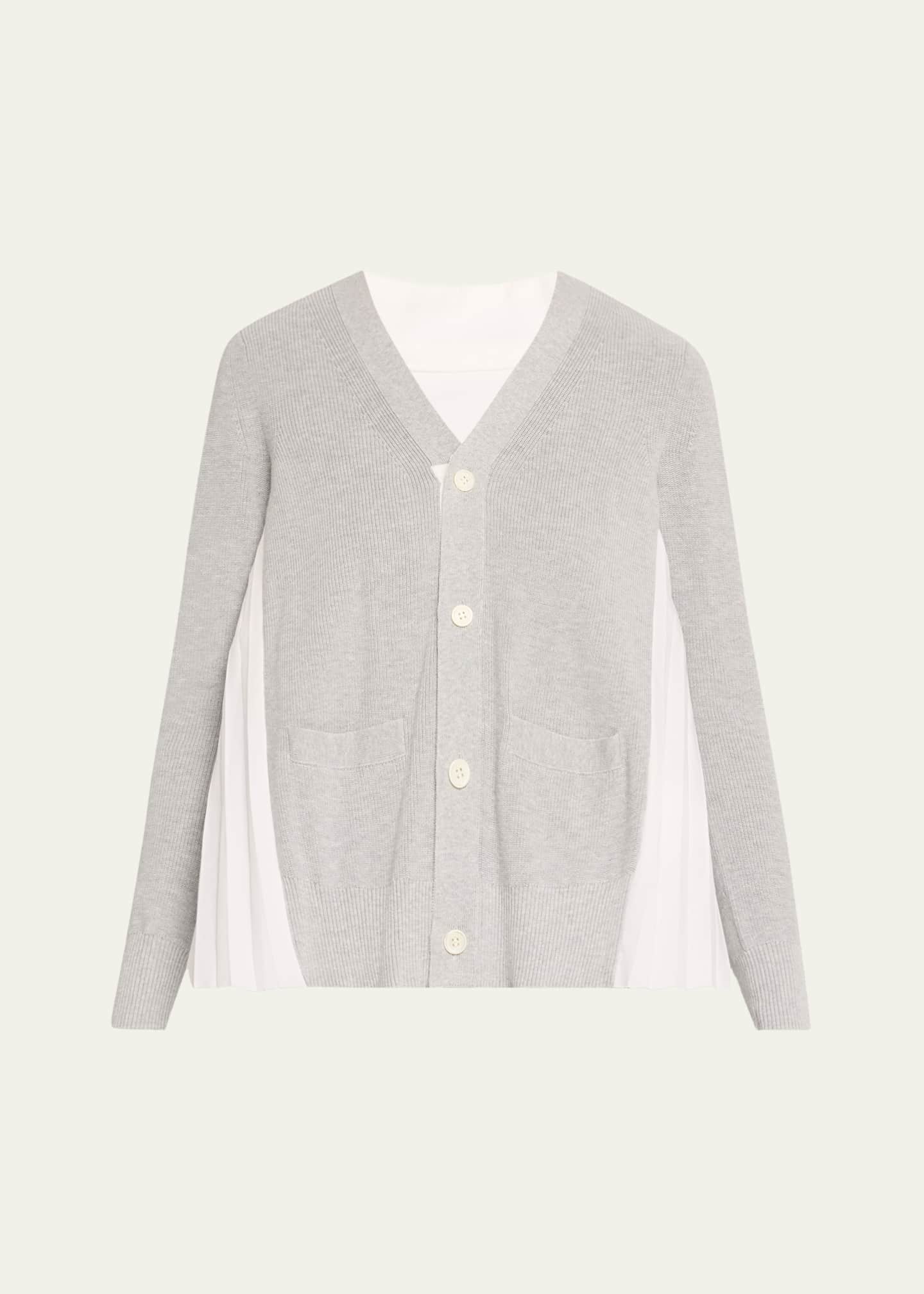 SACAI Pleated-Back Knit Button Down Cardigan - Bergdorf Goodman
