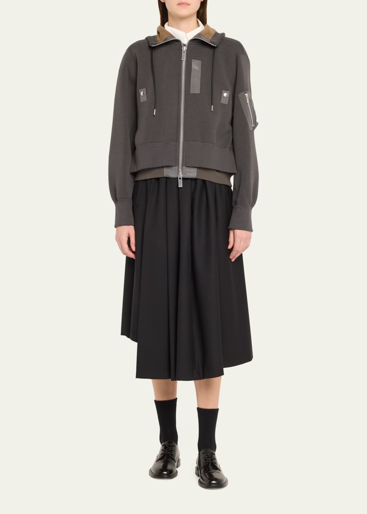 SACAI Hybrid Zip-Up Drawstring Hooded Jacket Image 2 of 5