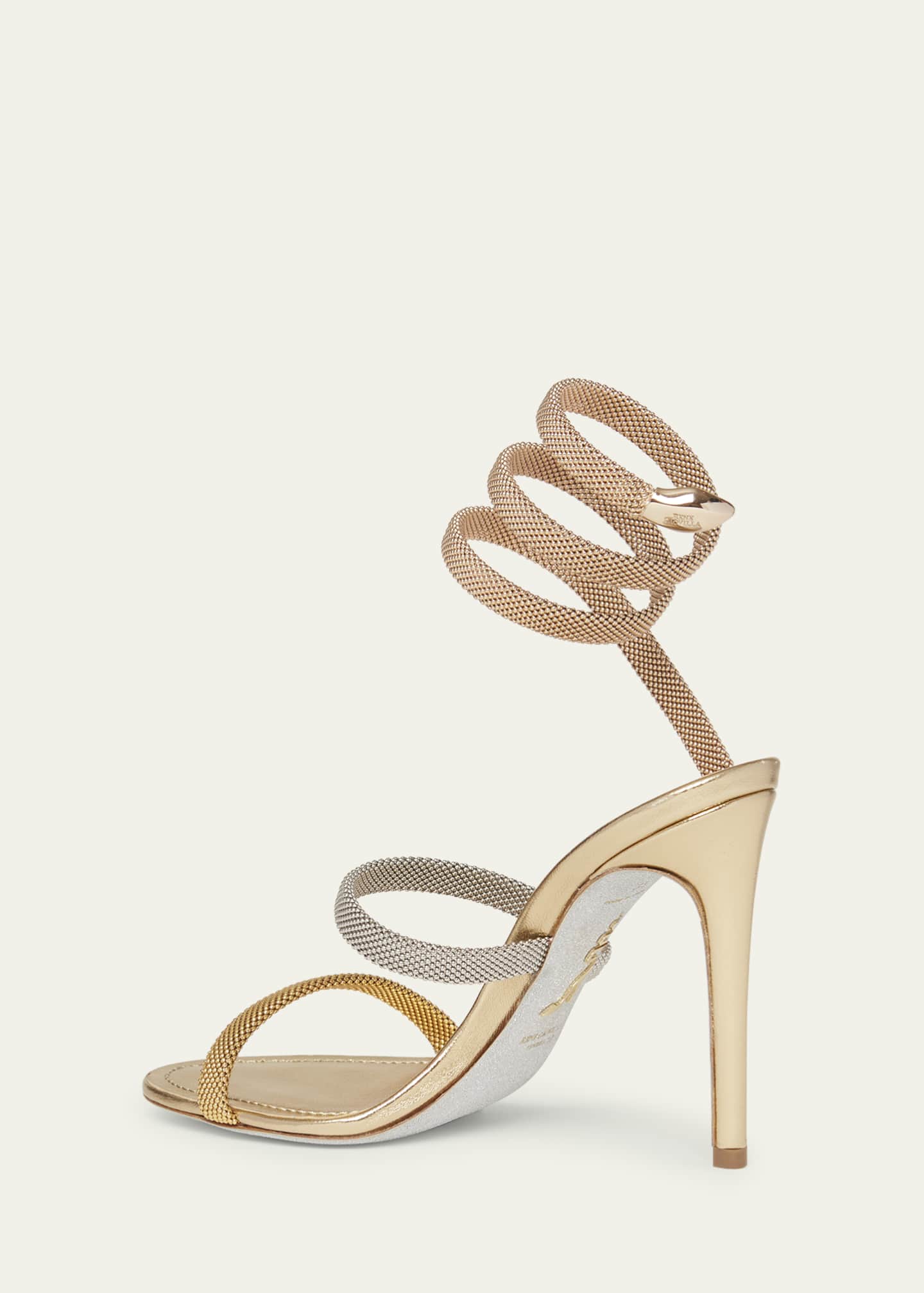 Rene Caovilla Cleo Gold-Filled Brass Snake-Wrap Sandals