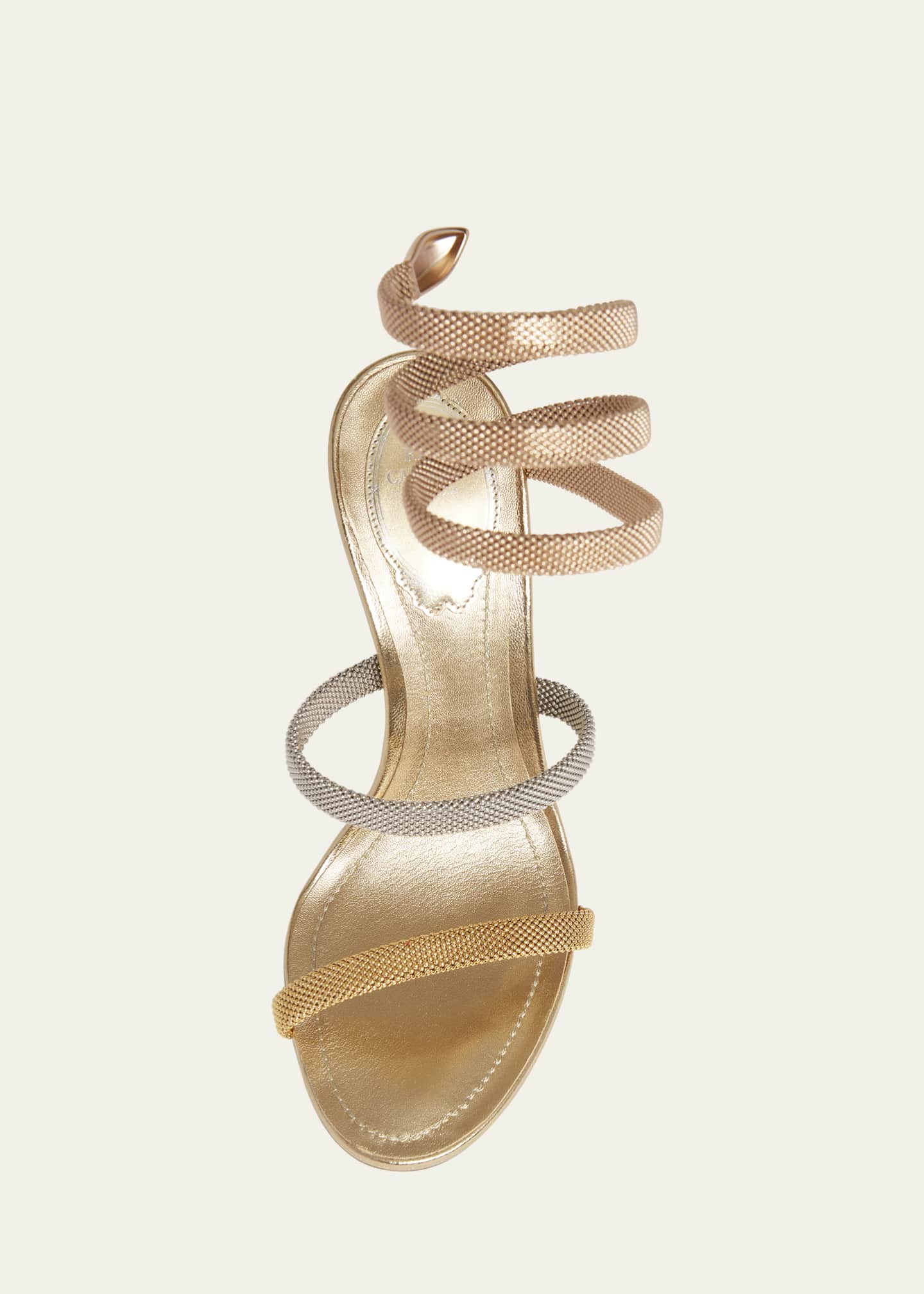 Rene Caovilla Cleo Gold-Filled Brass Snake-Wrap Sandals - Bergdorf