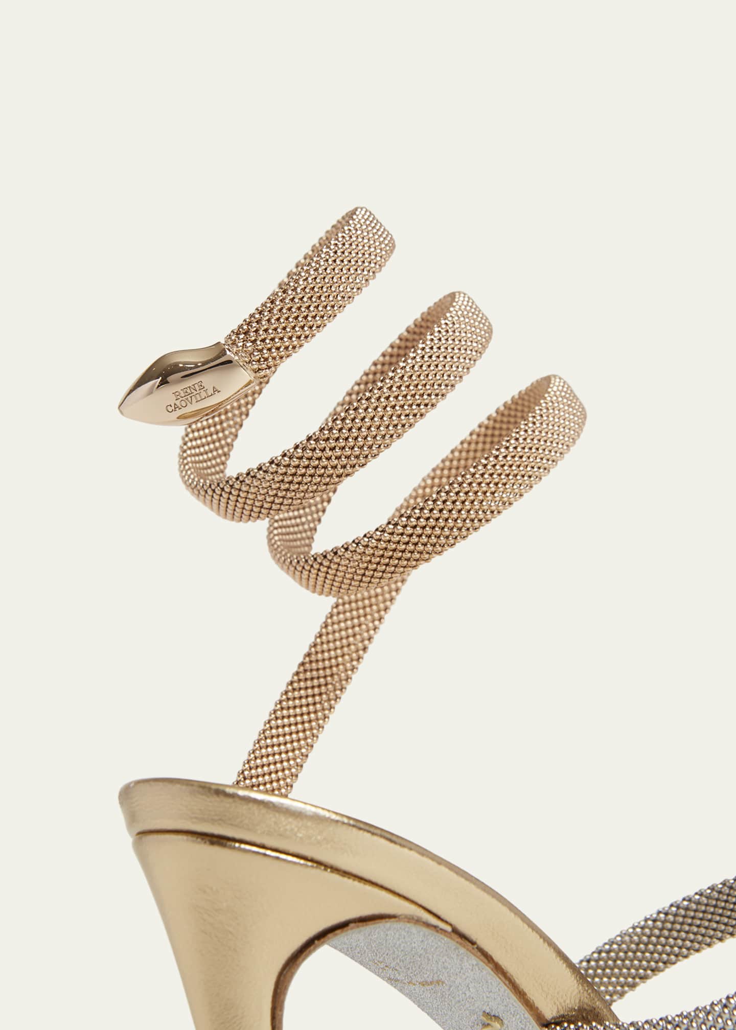 Rene Caovilla Cleo Gold-Filled Brass Snake-Wrap Sandals - Bergdorf