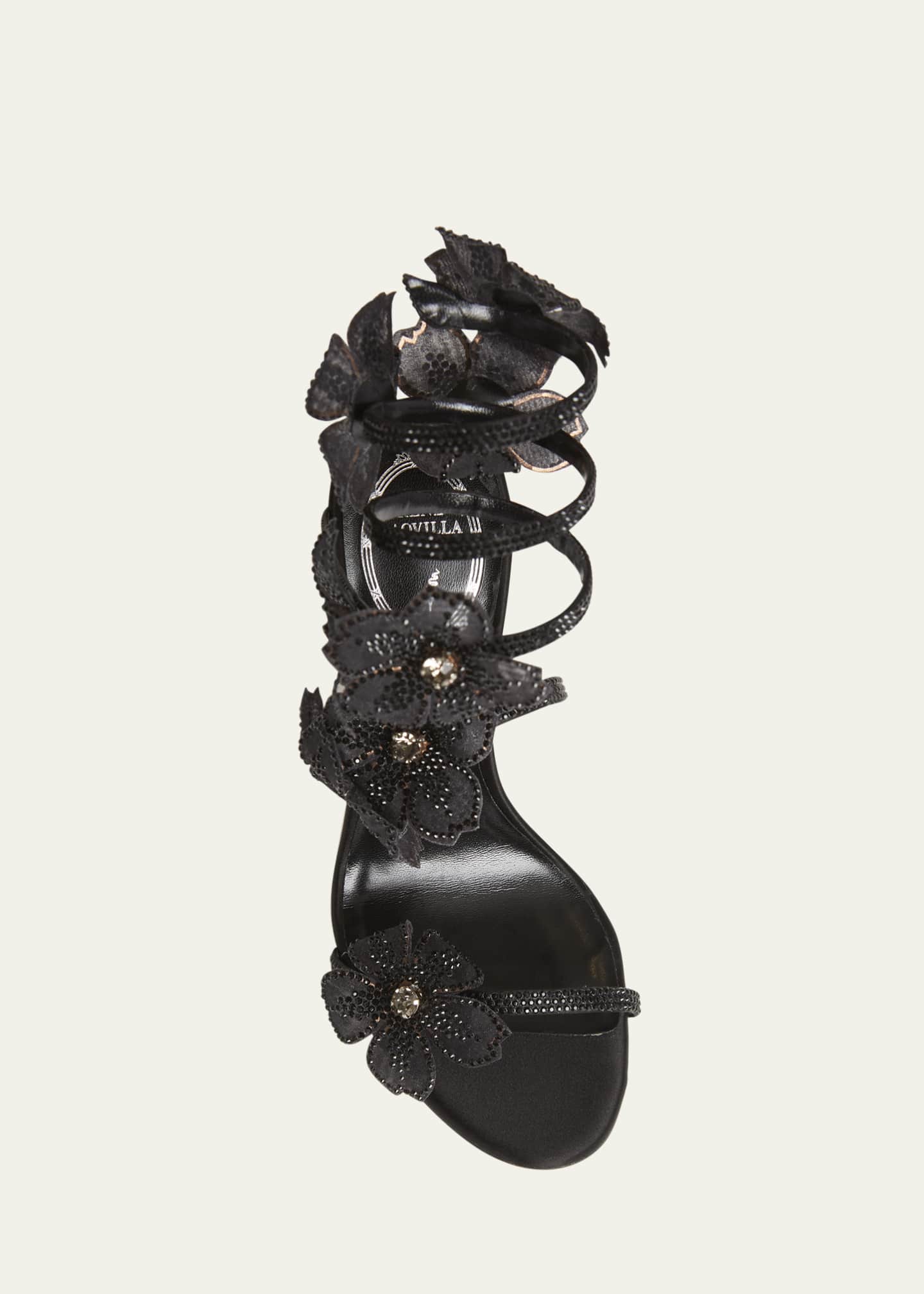 Rene Caovilla Satin Strass Flower Wrap-Up Sandals Image 4 of 4