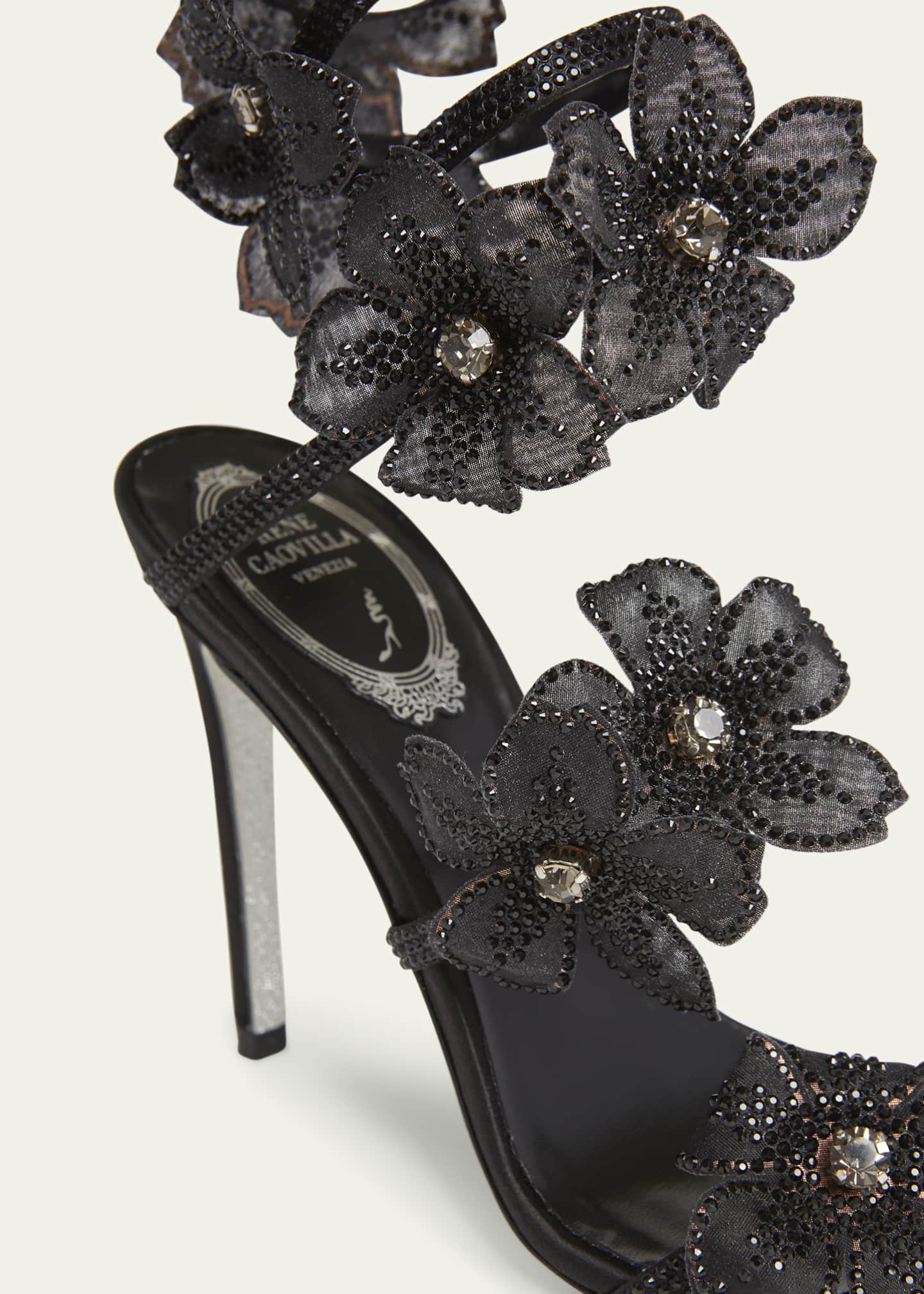 Rene Caovilla Satin Strass Flower Wrap-Up Sandals Image 3 of 4