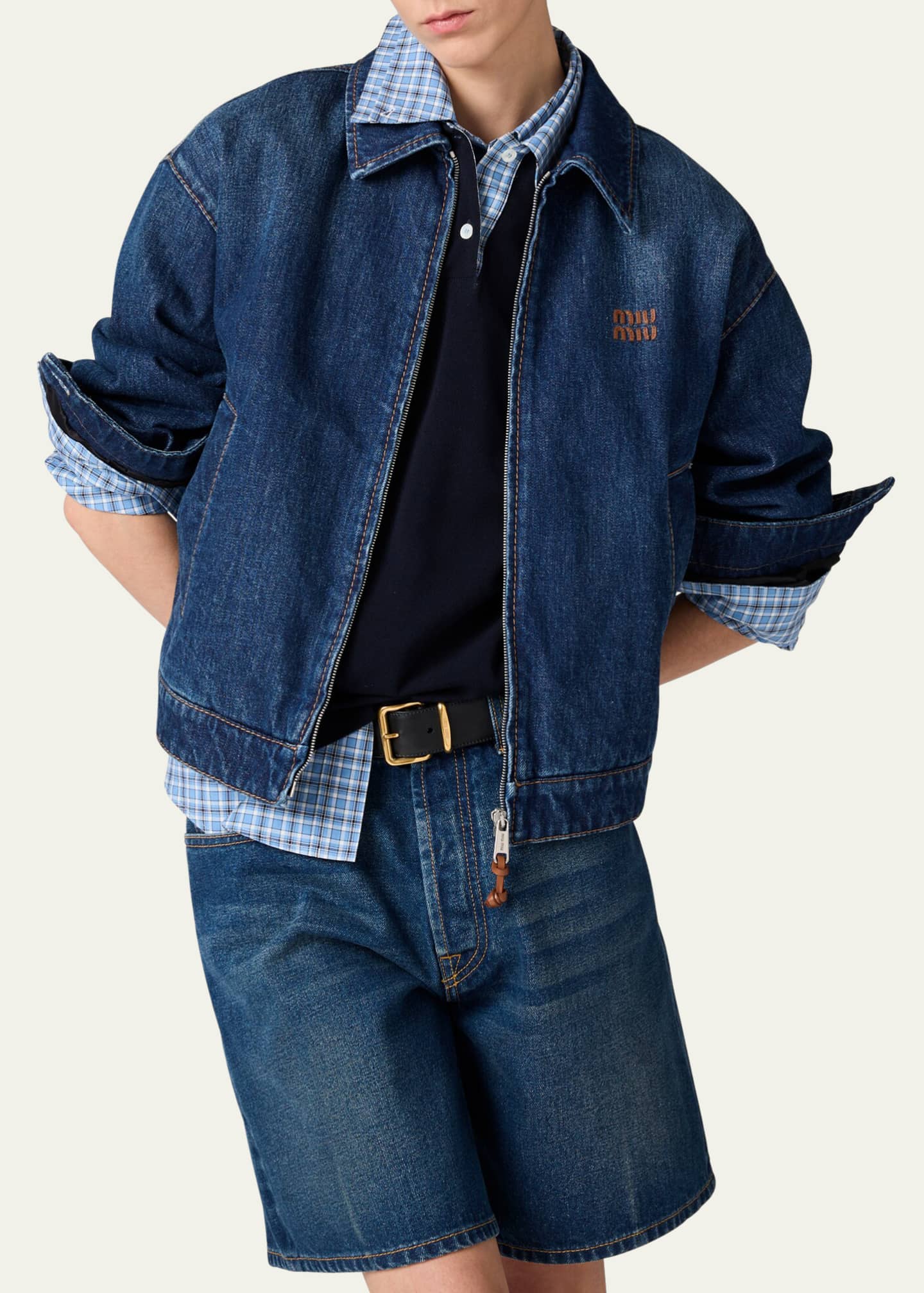Miu Miu Oversized Zip-Up Denim Jacket Image 4 of 5