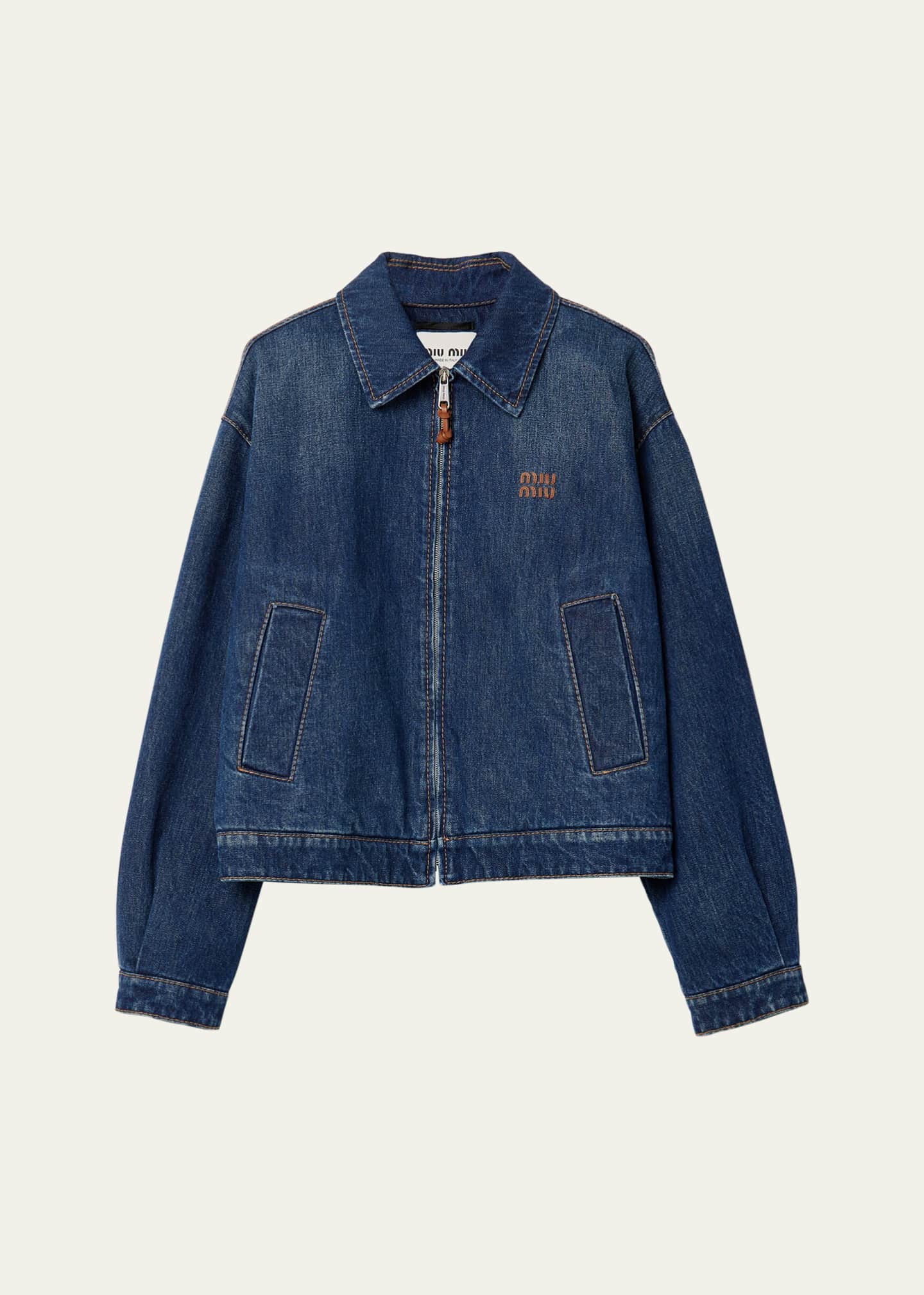 Miu Miu Oversized Zip-Up Denim Jacket Image 1 of 5