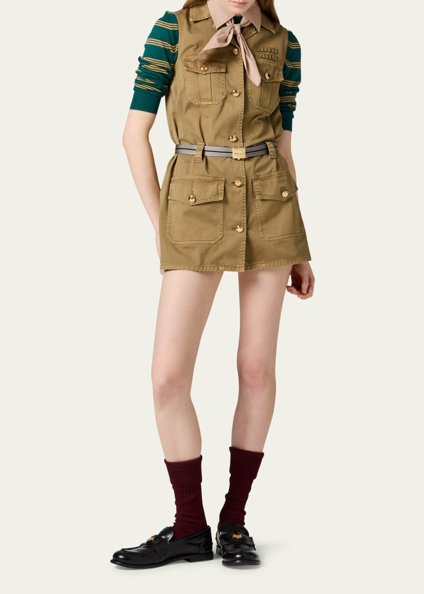 Miu Miu Belted Sleeveless Button-Down Mini Dress Image 2 of 3