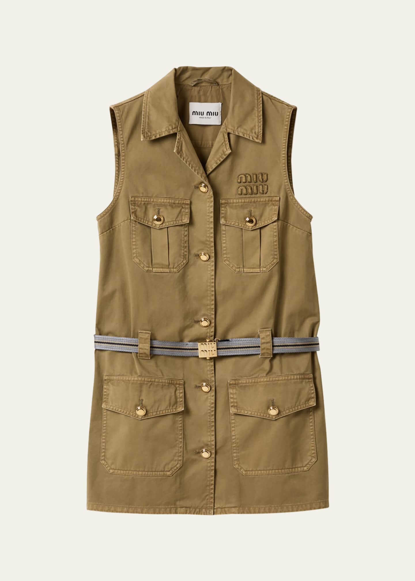 Miu Miu Belted Sleeveless Button-Down Mini Dress Image 1 of 3