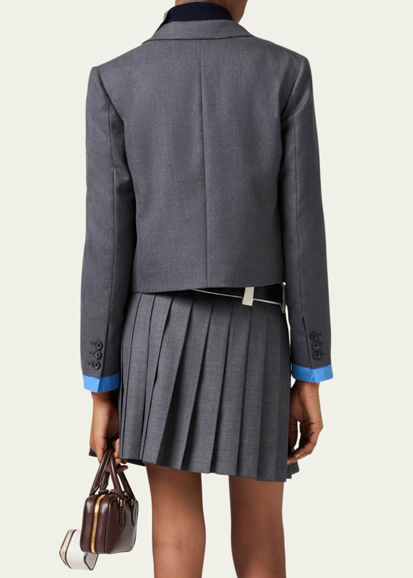 Miu Miu Logo Embroidered Cropped Wool Blazer Jacket Image 3 of 3
