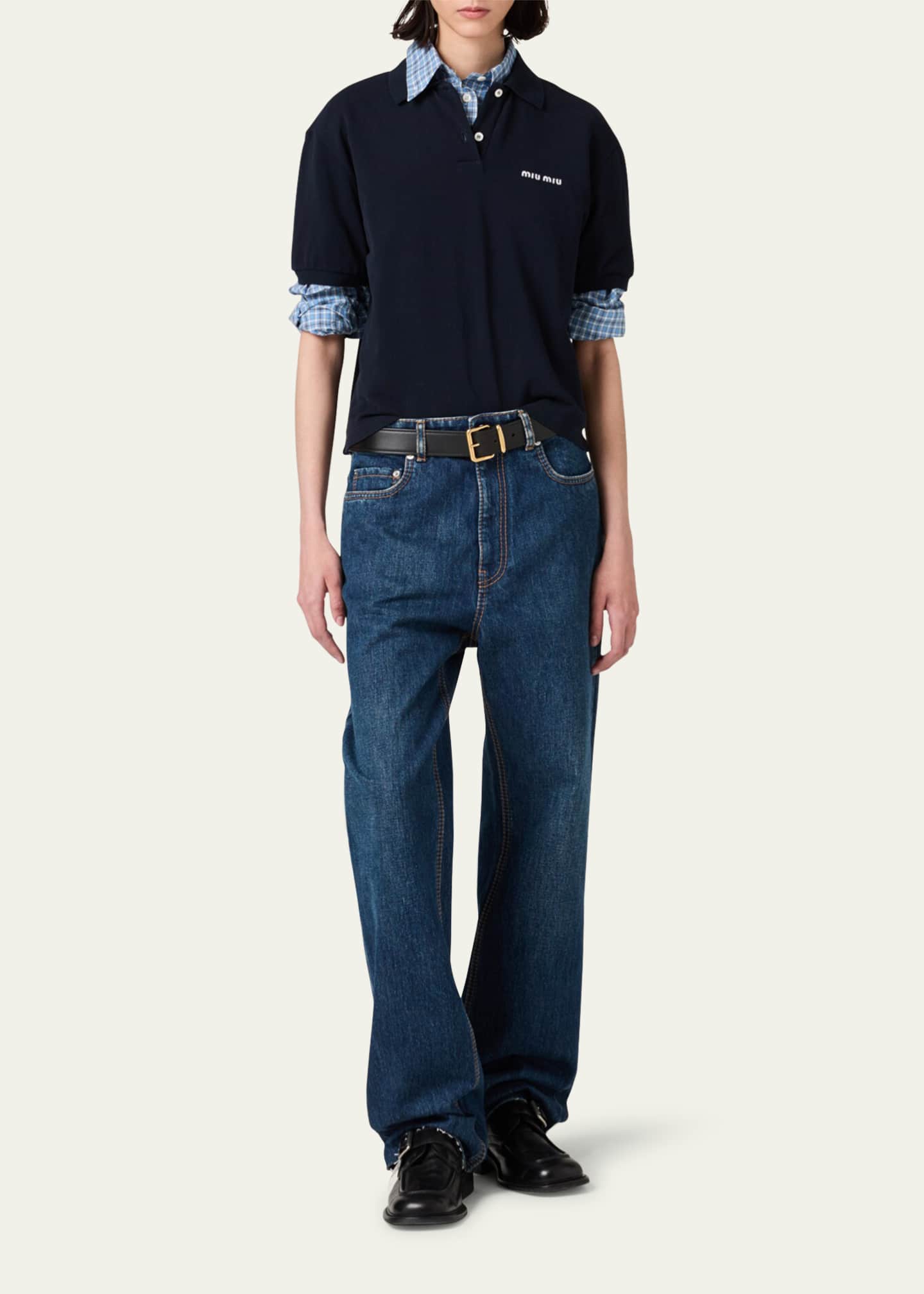 Miu Miu Mid Rise Raw Hem Jeans Image 2 of 3