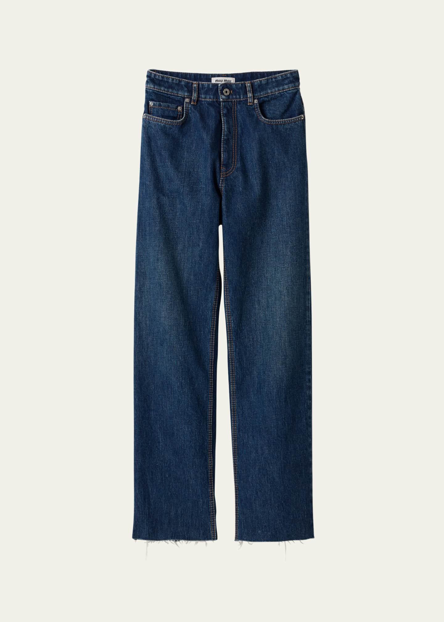Miu Miu Mid Rise Raw Hem Jeans Image 1 of 3