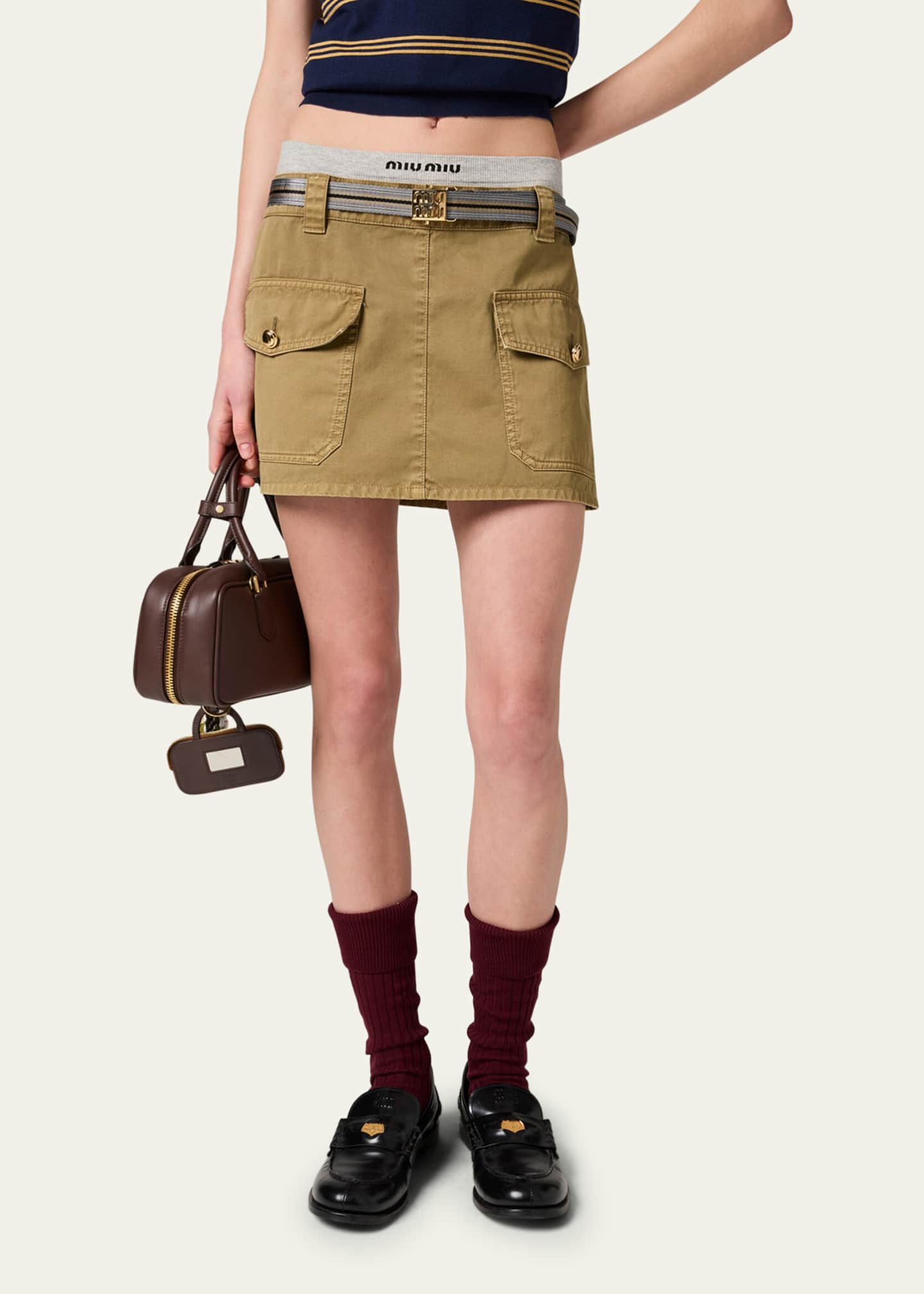 Miu Miu Mid-Rise Mini Skirt with Belt Image 3 of 4