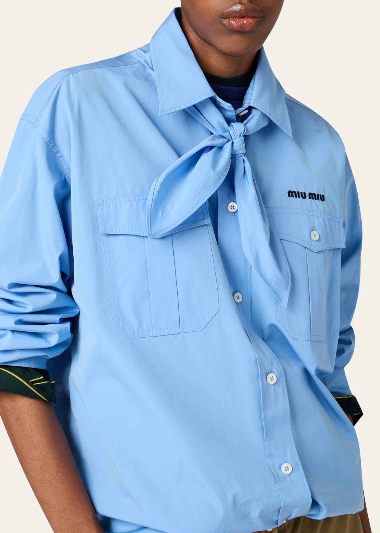 Miu Miu Neck-Tie Button-Down Shirt Image 4 of 4