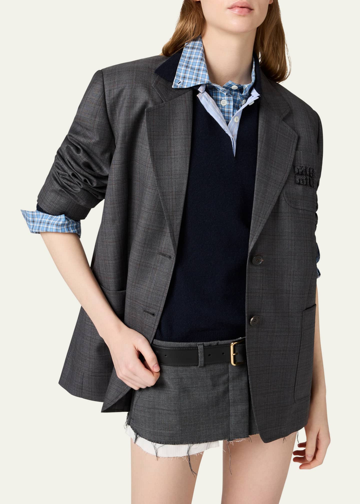 Miu Miu Long-Sleeve Oversized Blazer Jacket Image 3 of 4