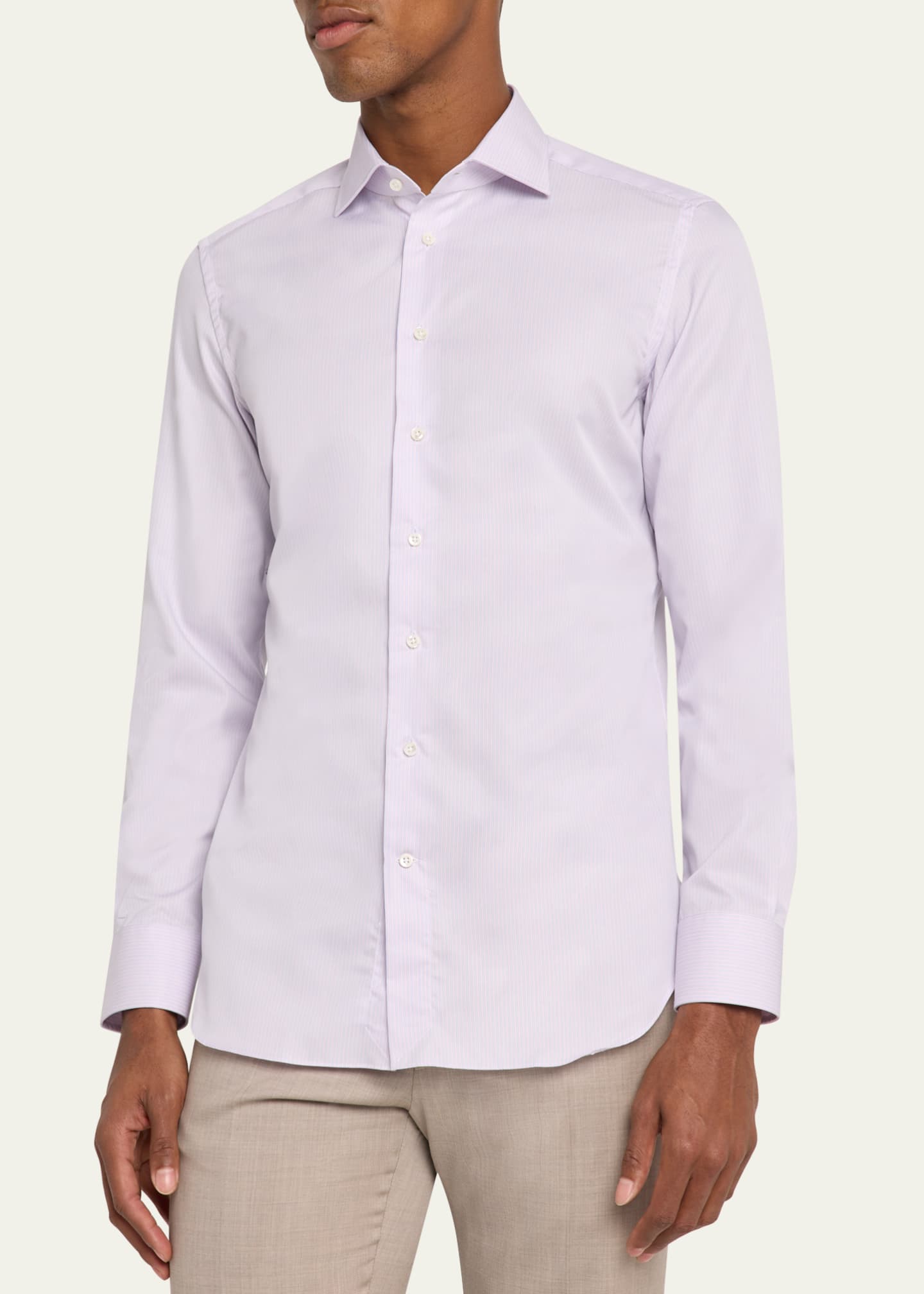 Bergdorf Goodman Men's Cotton Mini Stripe Dress Shirt Image 4 of 5