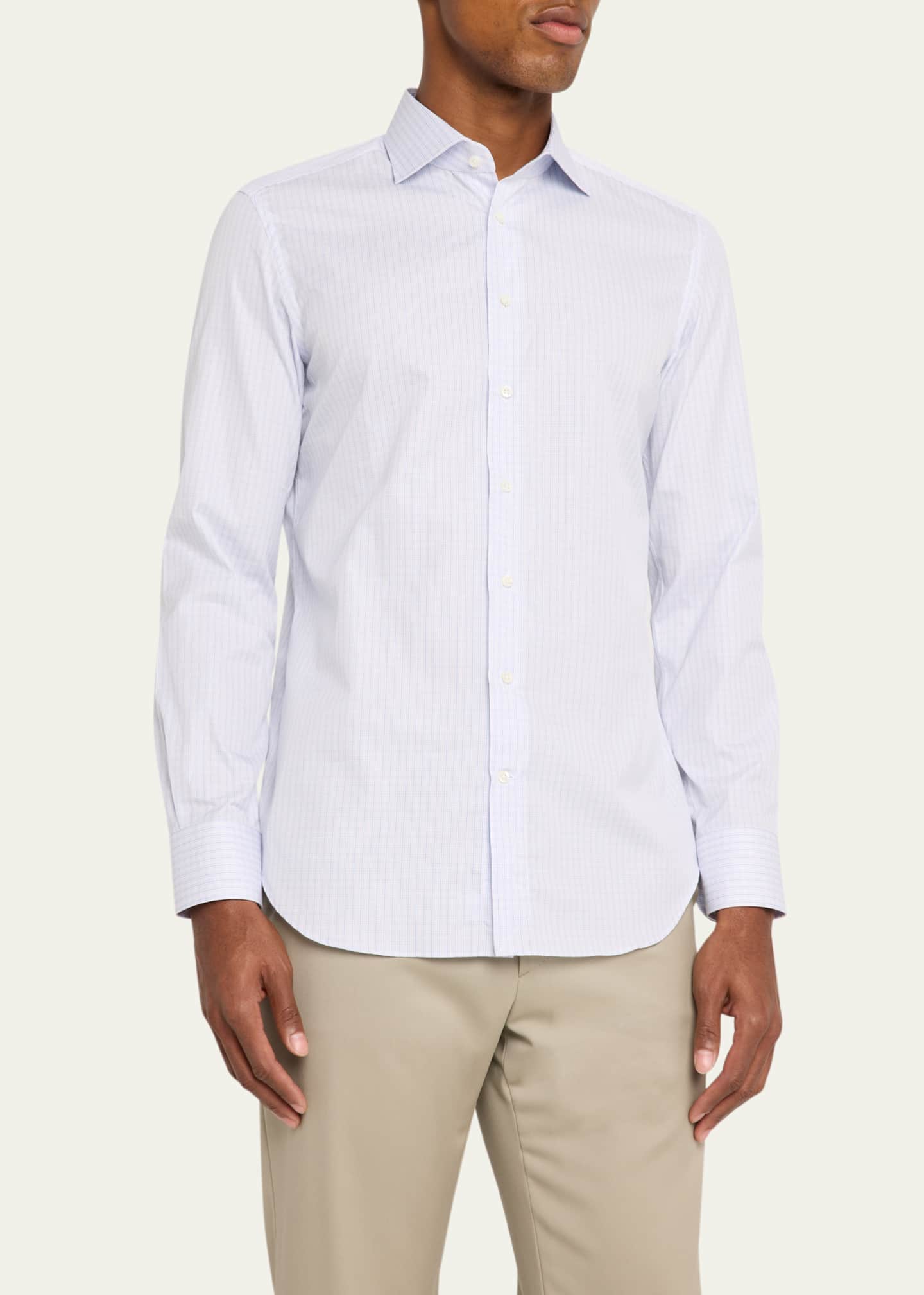 Bergdorf Goodman Men's Cotton Mini Check Dress Shirt Image 4 of 5