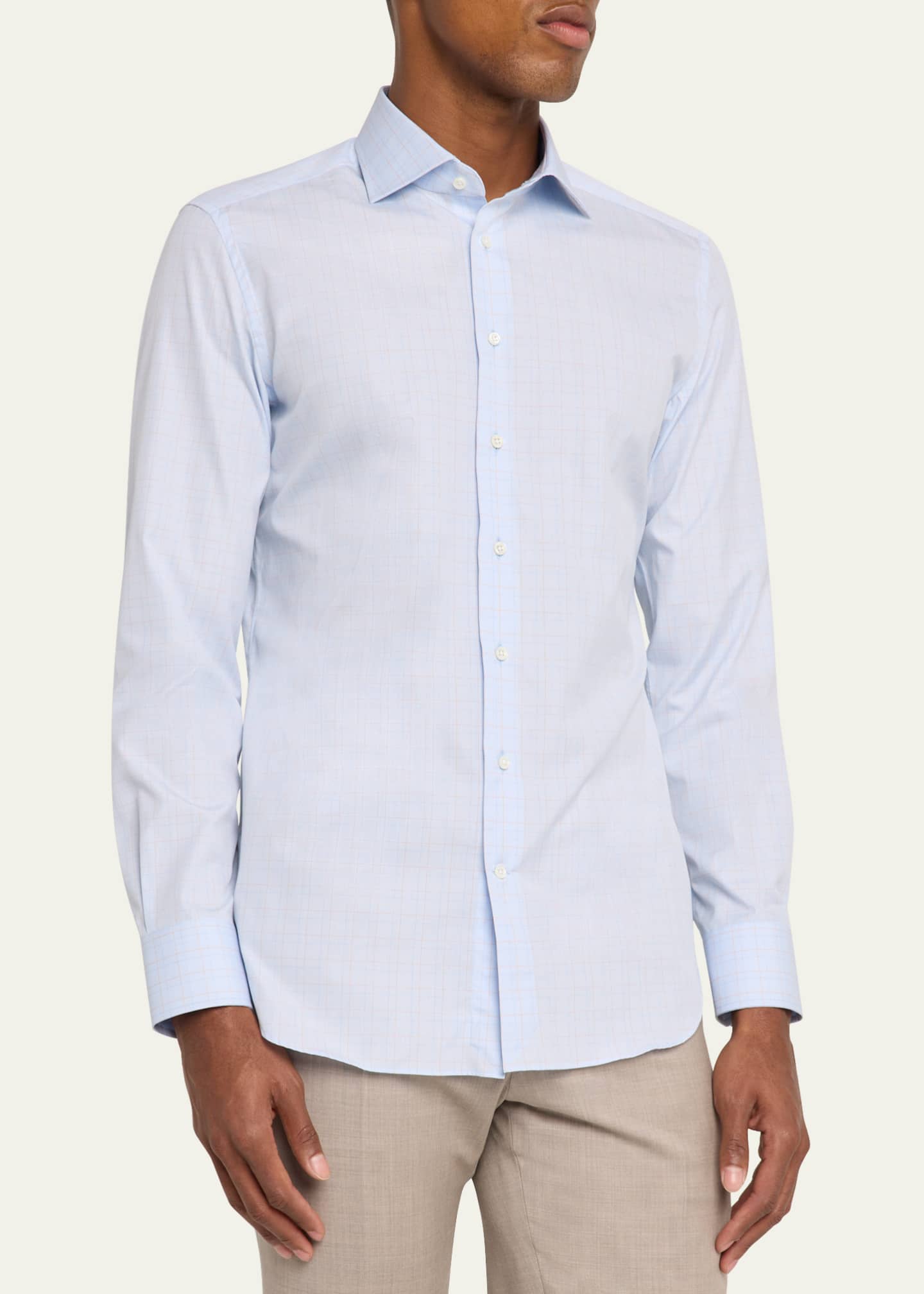 Bergdorf Goodman Men's Cotton Grid Check Dress Shirt Image 4 of 5