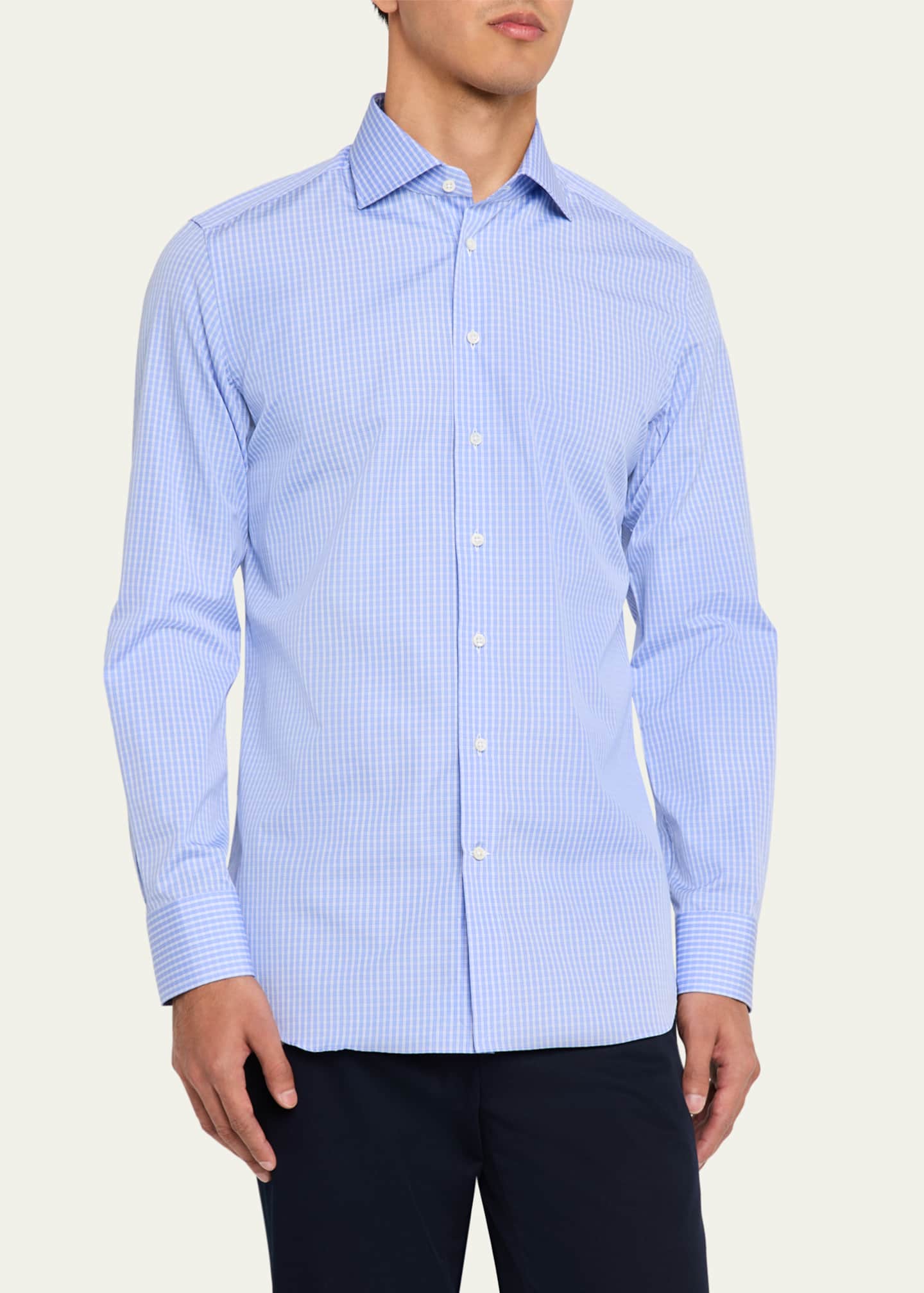 Bergdorf Goodman Men's Cotton Micro-Check Dress Shirt Image 4 of 5