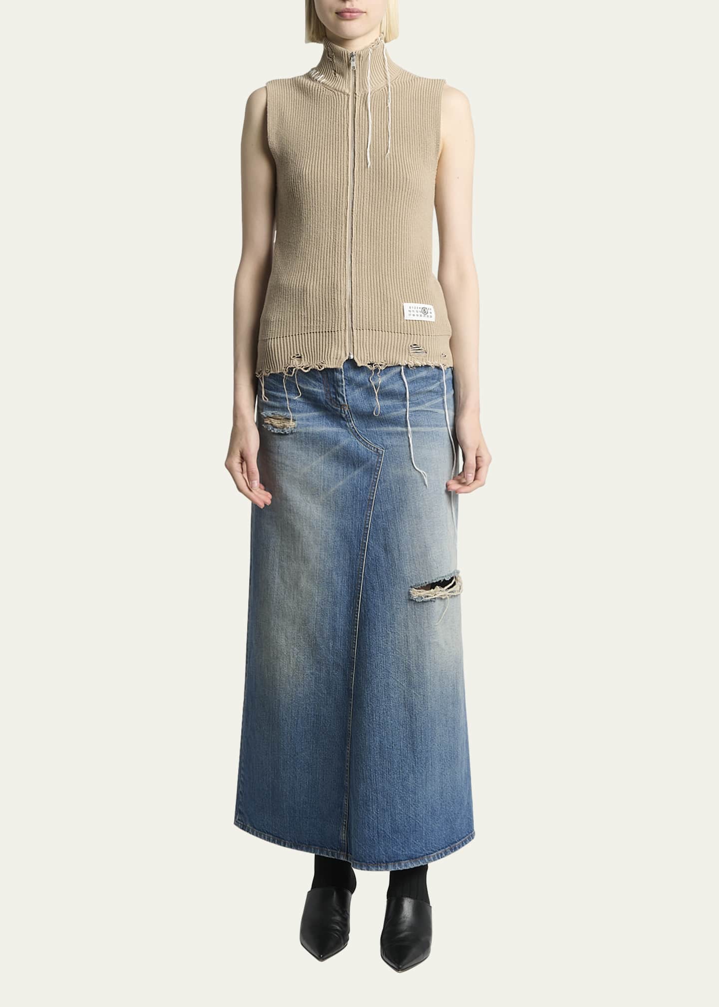MM6 Maison Margiela Gilet Sleeveless Eaten Knit Zip Sweater Image 2 of 5
