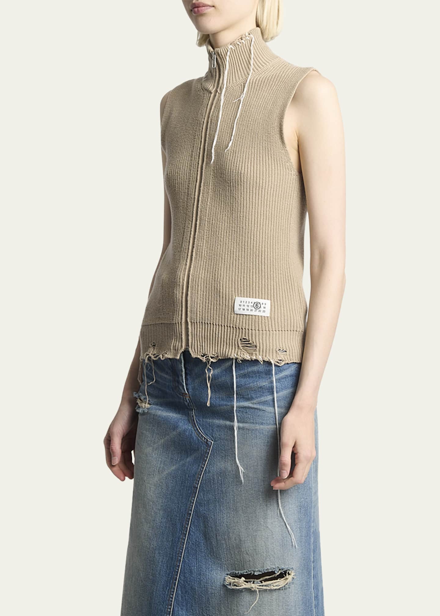 MM6 Maison Margiela Gilet Sleeveless Eaten Knit Zip Sweater Image 4 of 5