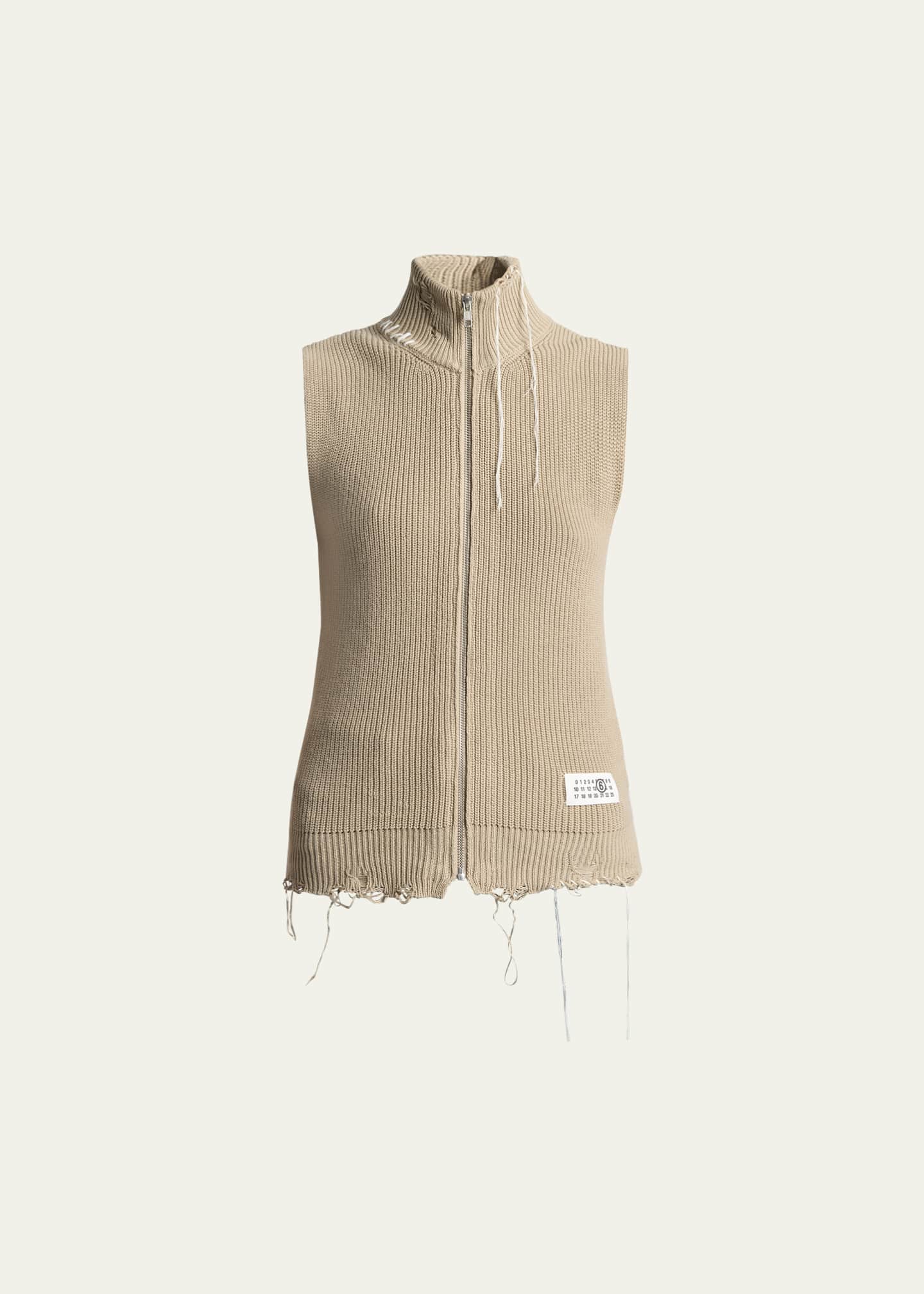MM6 Maison Margiela Gilet Sleeveless Eaten Knit Zip Sweater Image 1 of 5