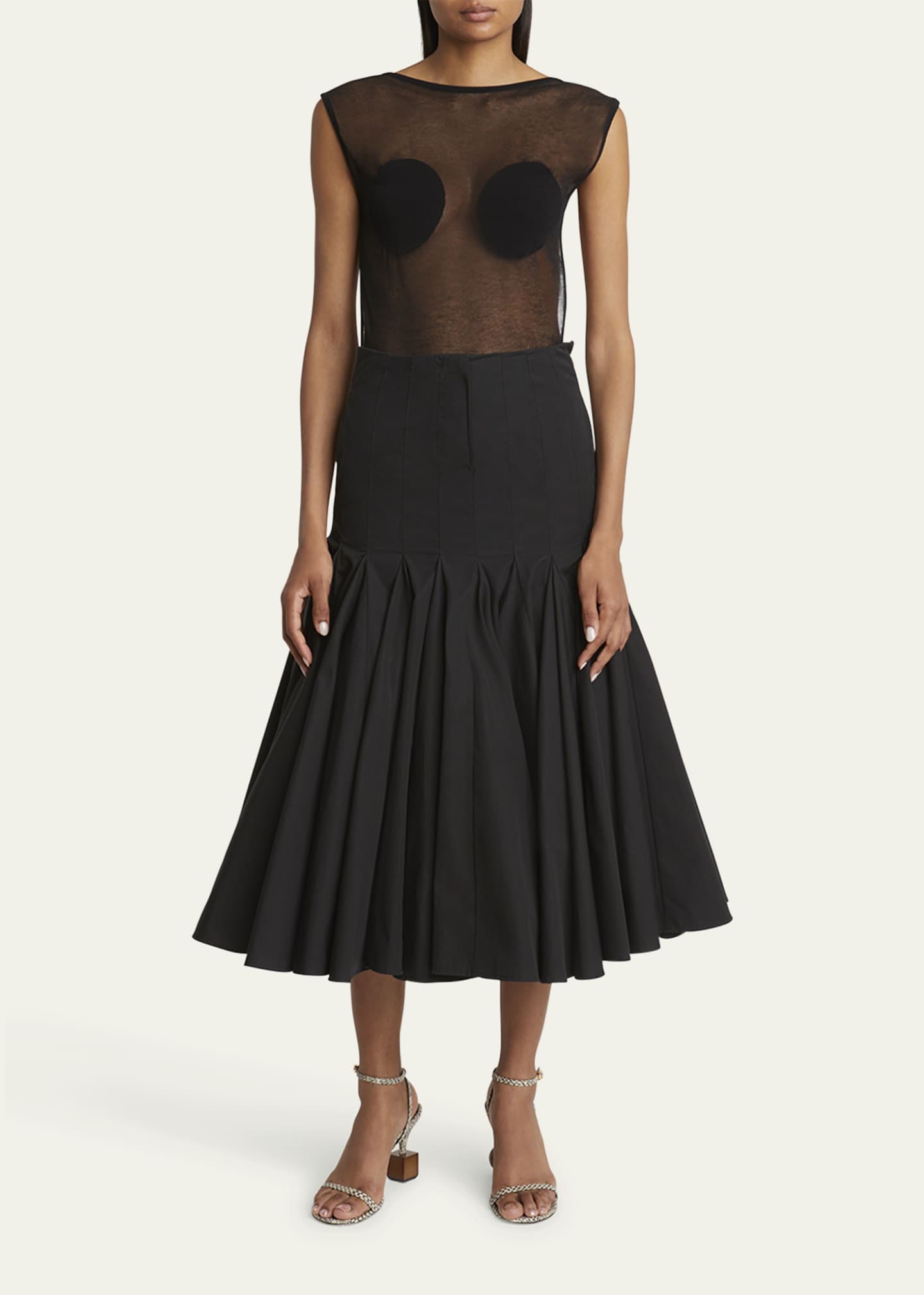 Jacquemus Agave Drop-Waist Pleated Flare Midi Skirt Image 2 of 5