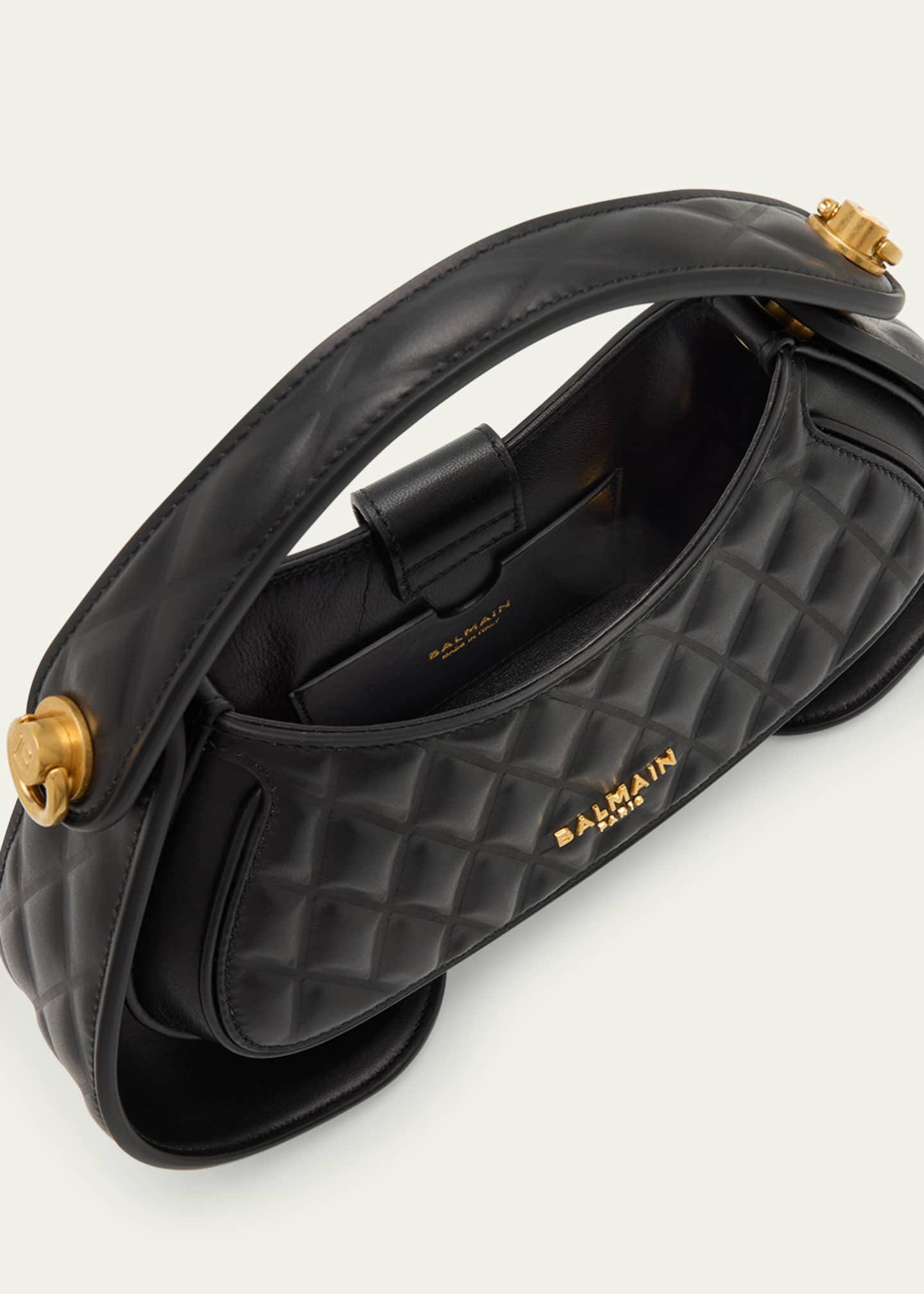 Balmain Jolie Madame Small Top-Handle Bag in Grid Padded Leather Image 4 of 6