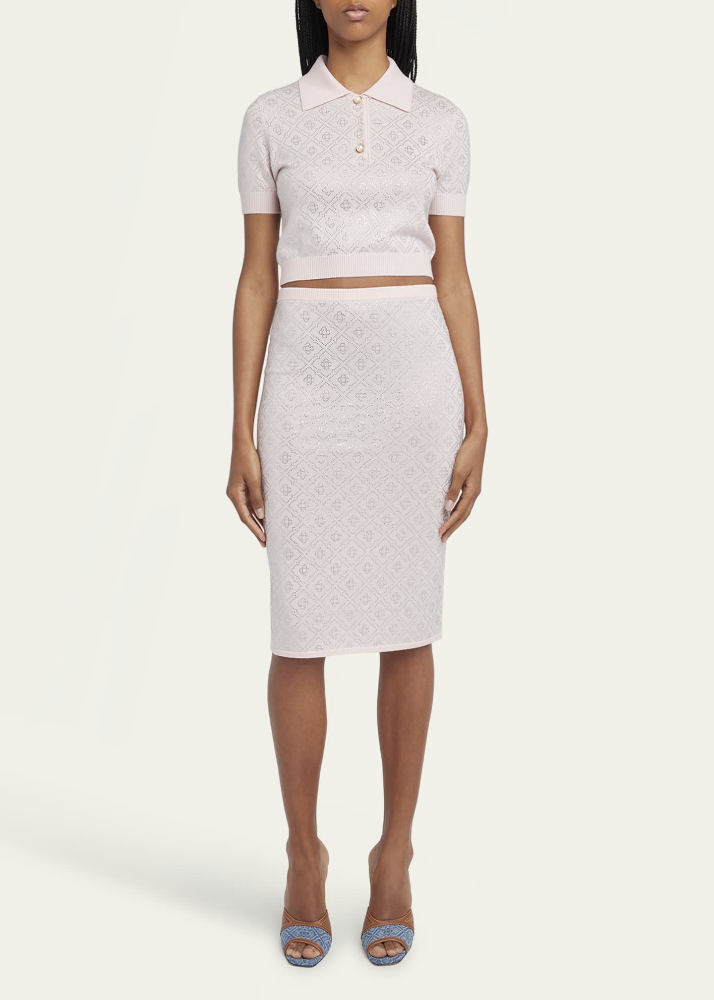 CASABLANCA Crystal Monogram Crop Polo Shirt Image 2 of 5