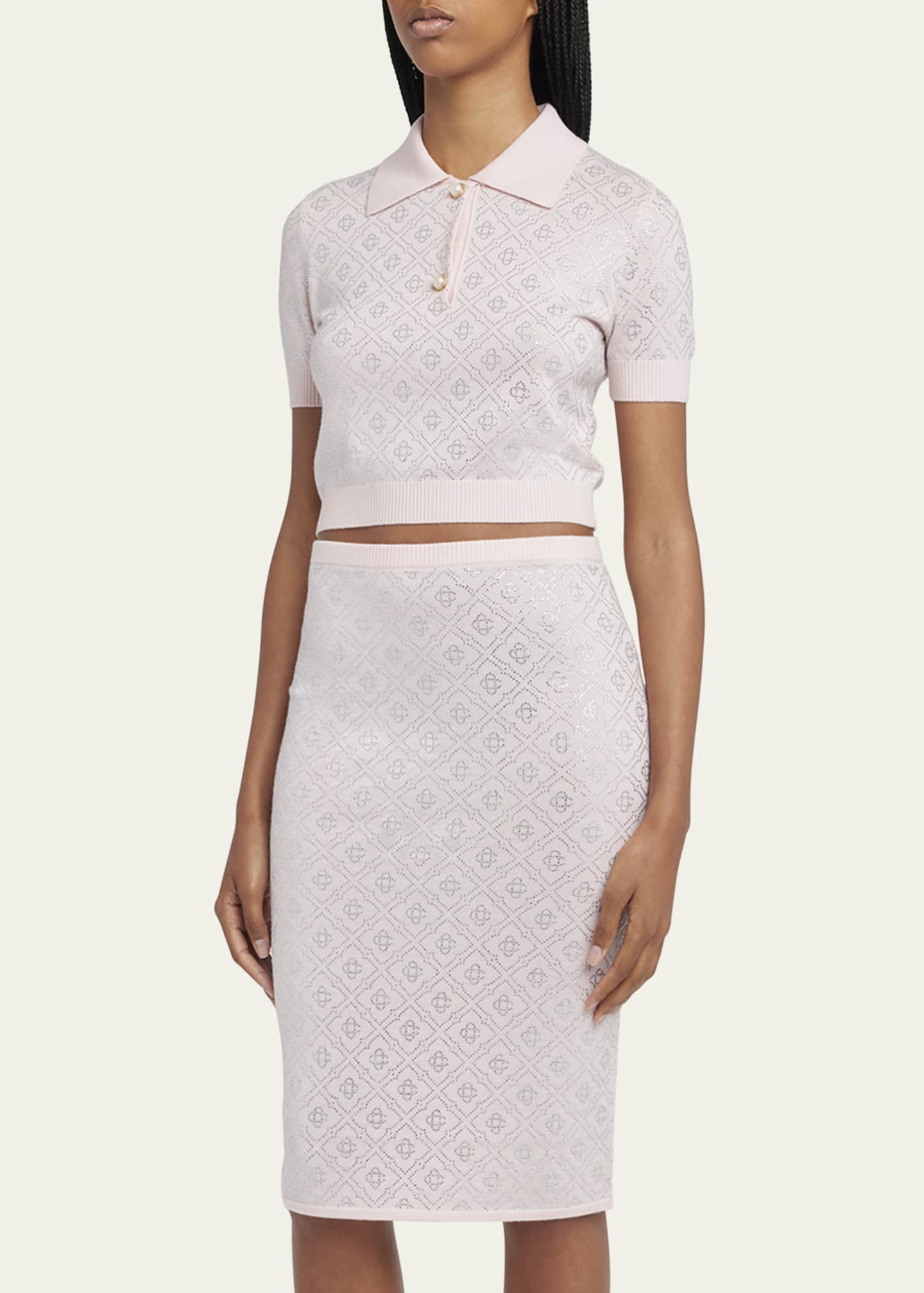 CASABLANCA Crystal Monogram Crop Polo Shirt Image 4 of 5