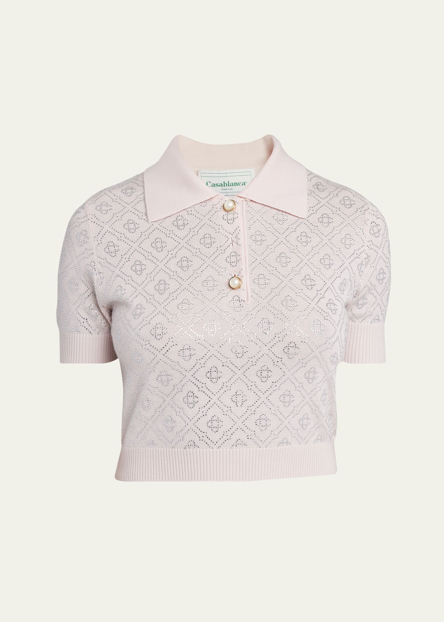 CASABLANCA Crystal Monogram Crop Polo Shirt Image 1 of 5