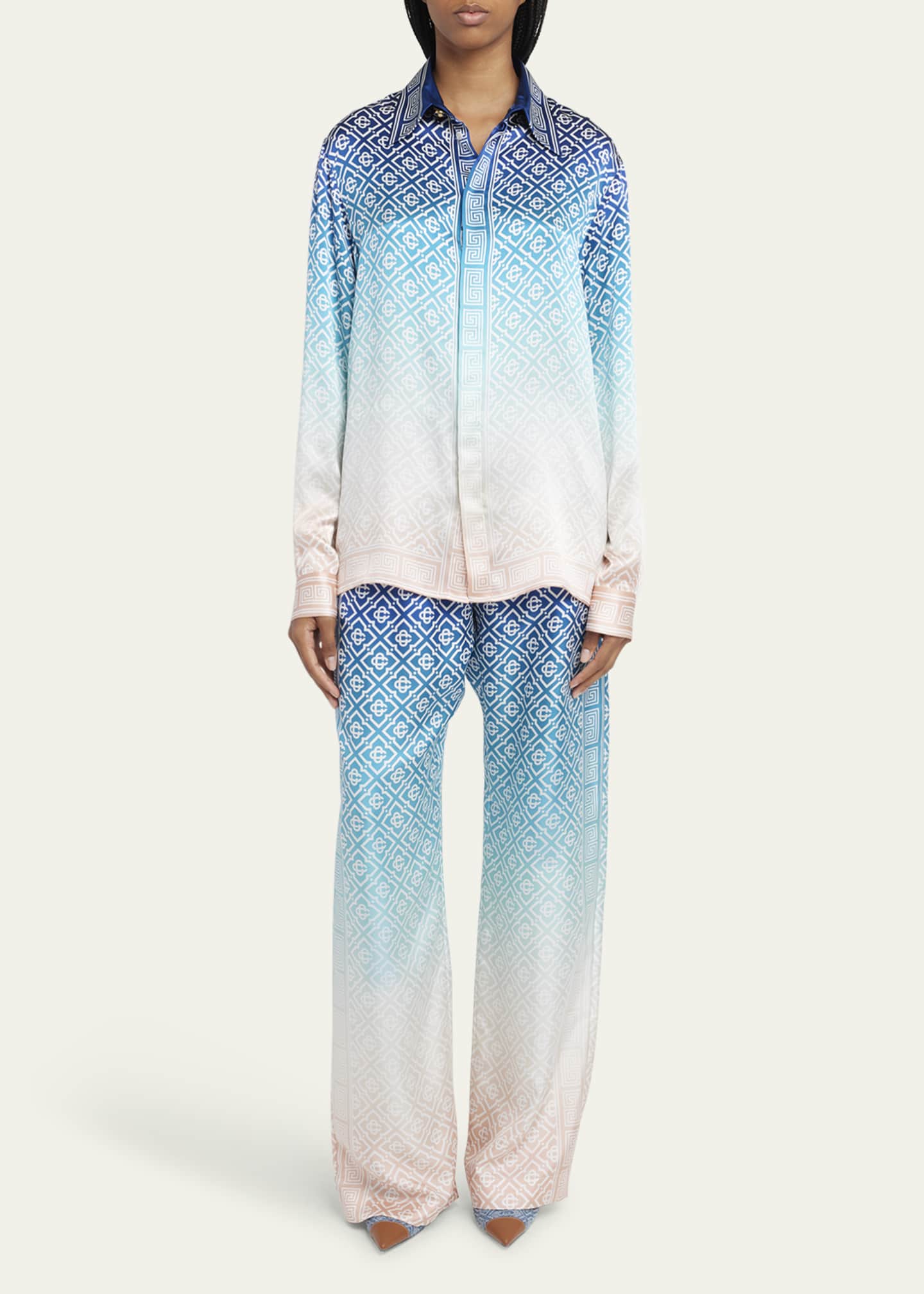 CASABLANCA Ombre Monogram Silk Button-Down Shirt Image 2 of 5