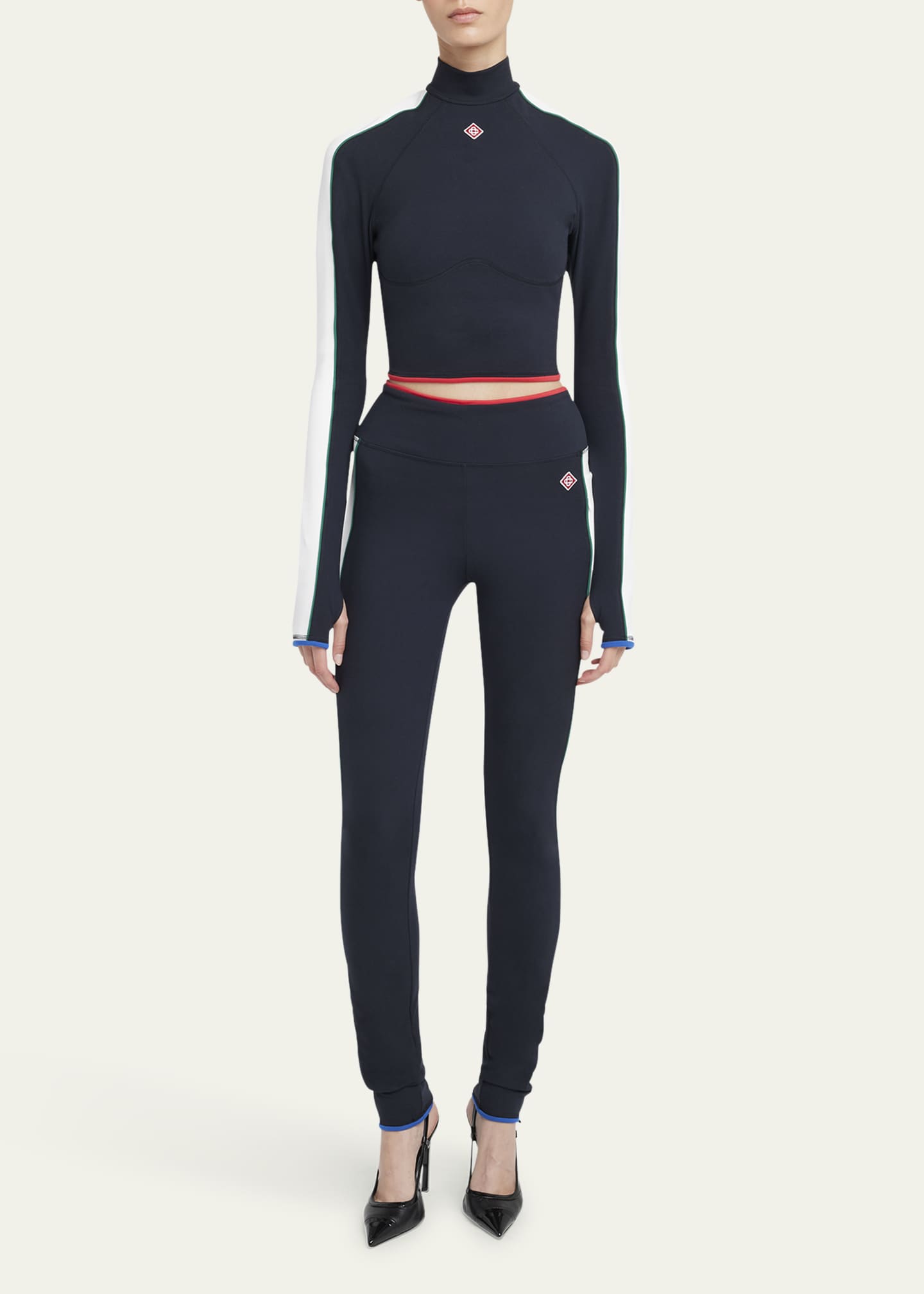 CASABLANCA Stripe Long-Sleeve Cropped Activewear Top Image 2 of 5
