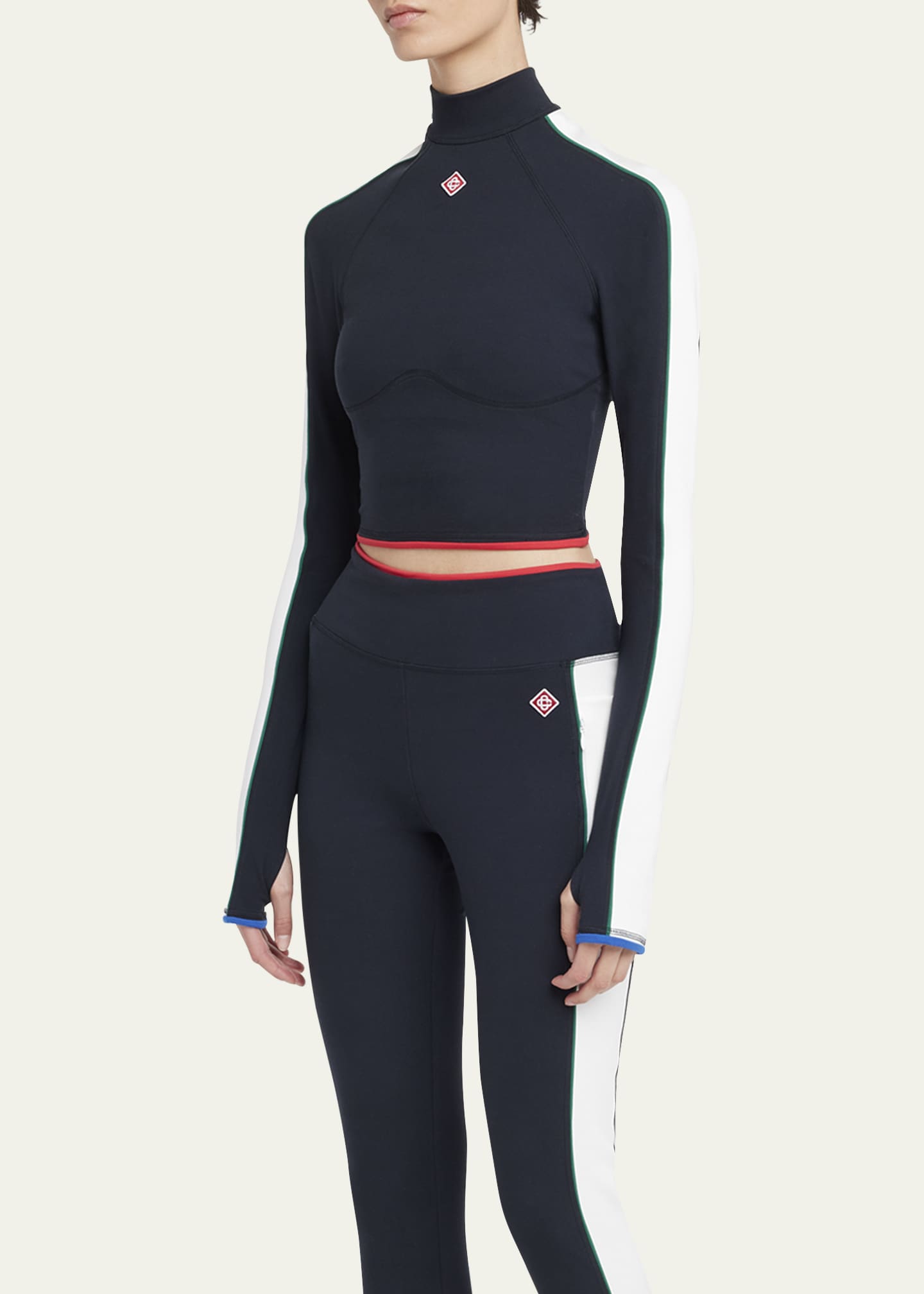 CASABLANCA Stripe Long-Sleeve Cropped Activewear Top Image 4 of 5