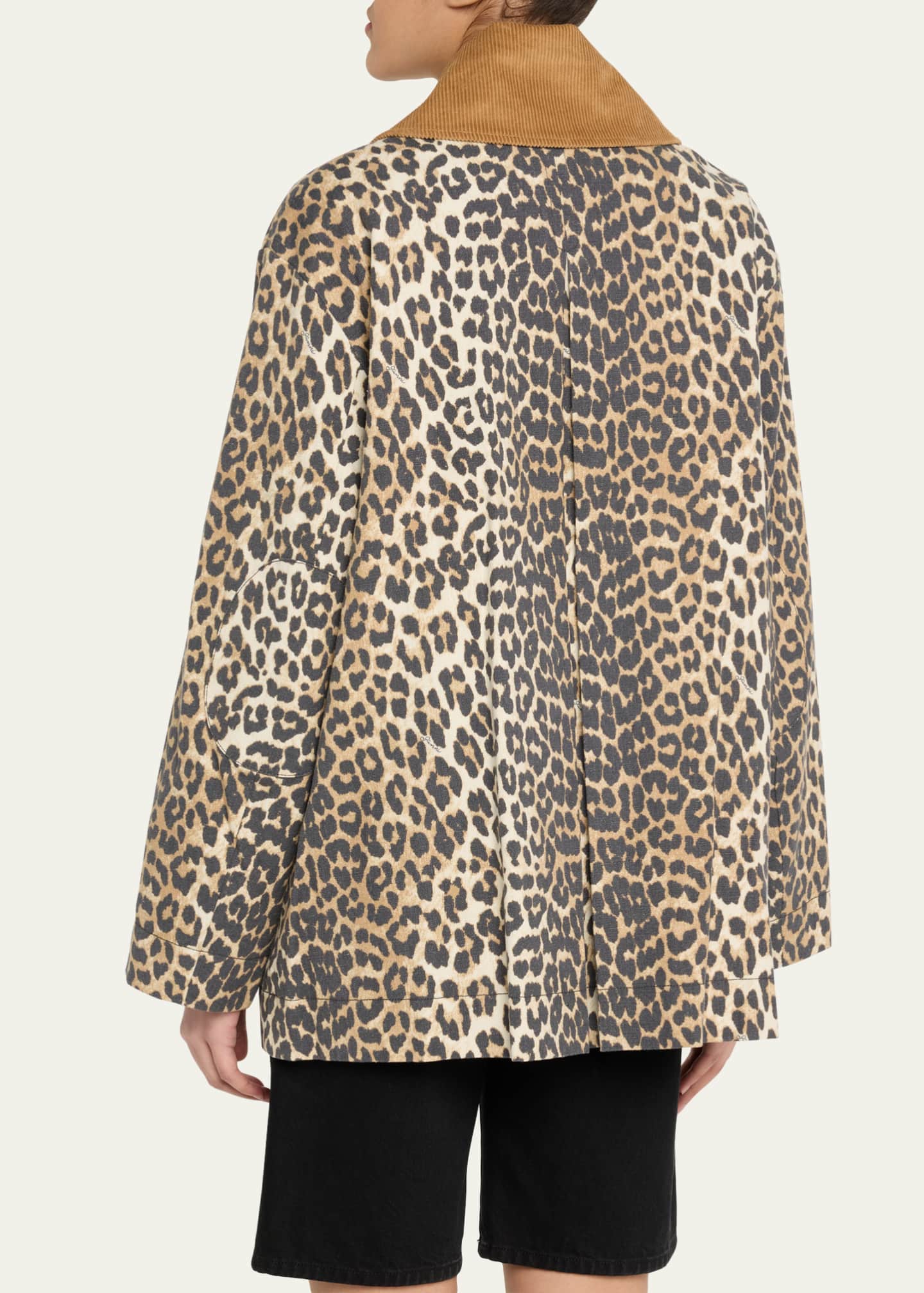 ブルゾン Ganni Leopard Printed Canvas Midi' Jacket Almond Milk Leopard Printed Canvas Midi Jacket | GANNI US