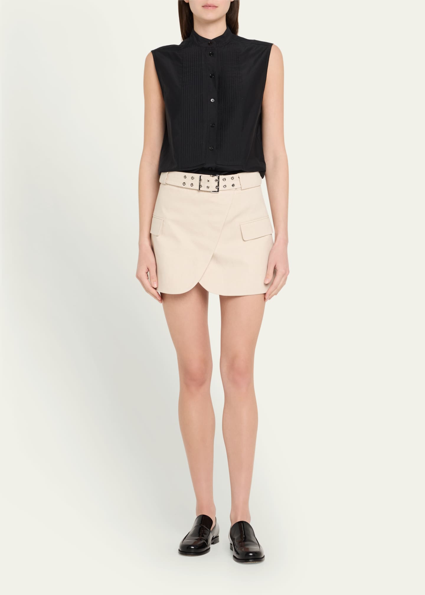 Ganni Cotton Melange Tailoring Mini Skirt Image 2 of 5