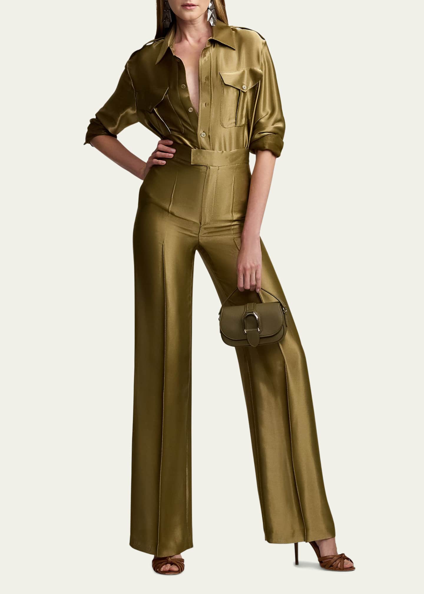 Ralph Lauren Collection Dean Metallic Satin Pants Image 2 of 5