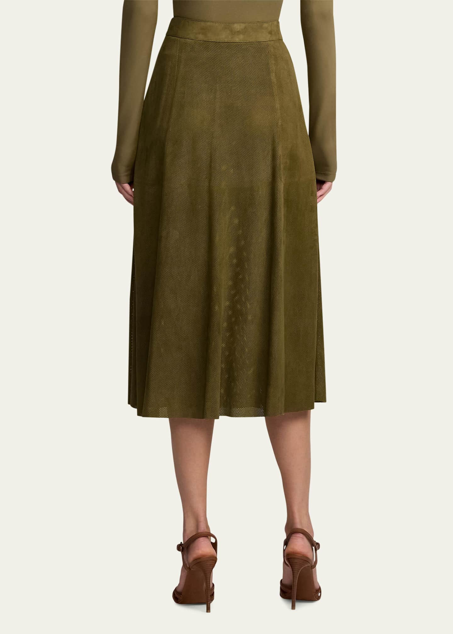 Ralph Lauren Collection Kensley Perforated Suede Midi Skirt Image 3 of 5