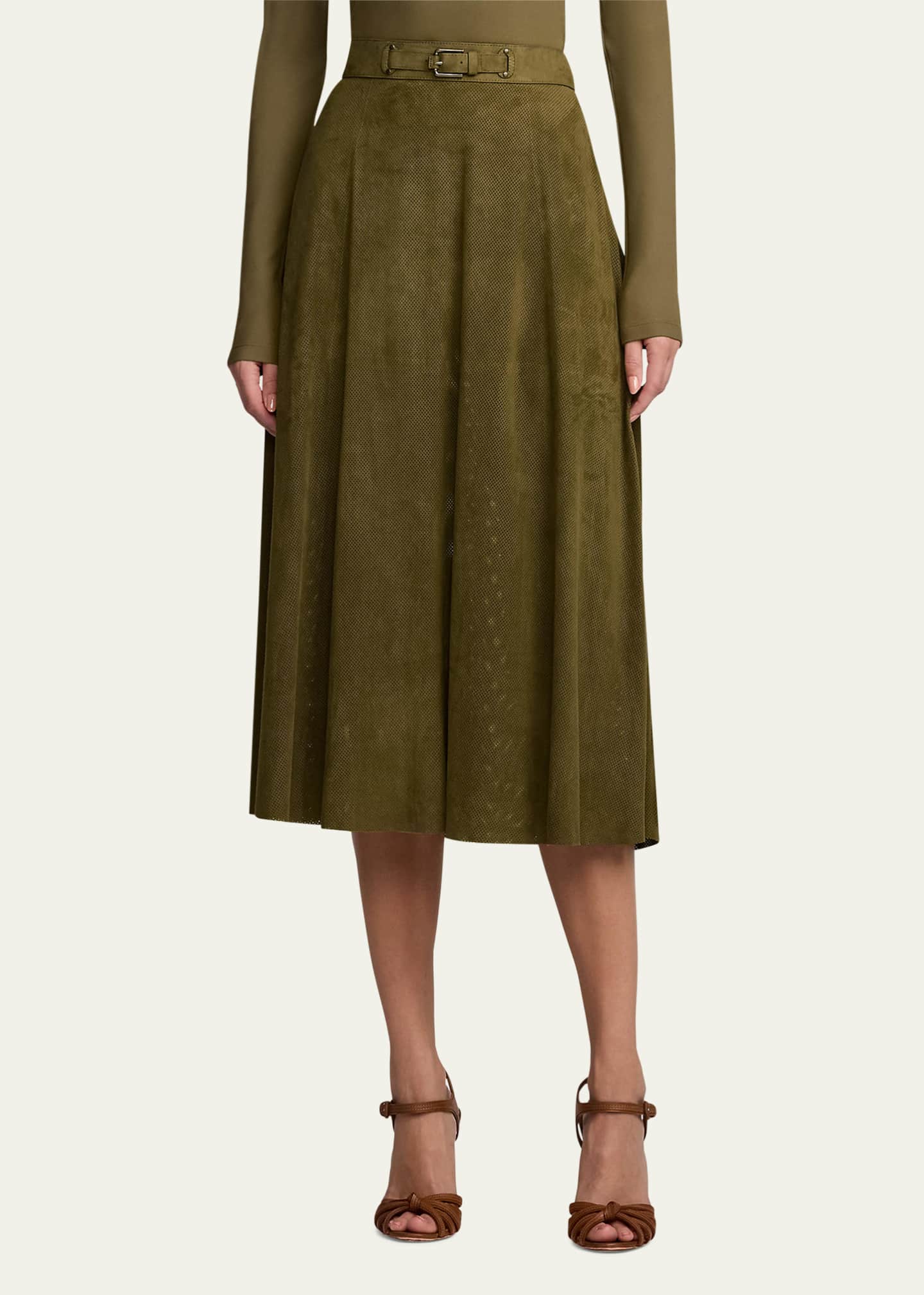 Ralph Lauren Collection Kensley Perforated Suede Midi Skirt Image 4 of 5