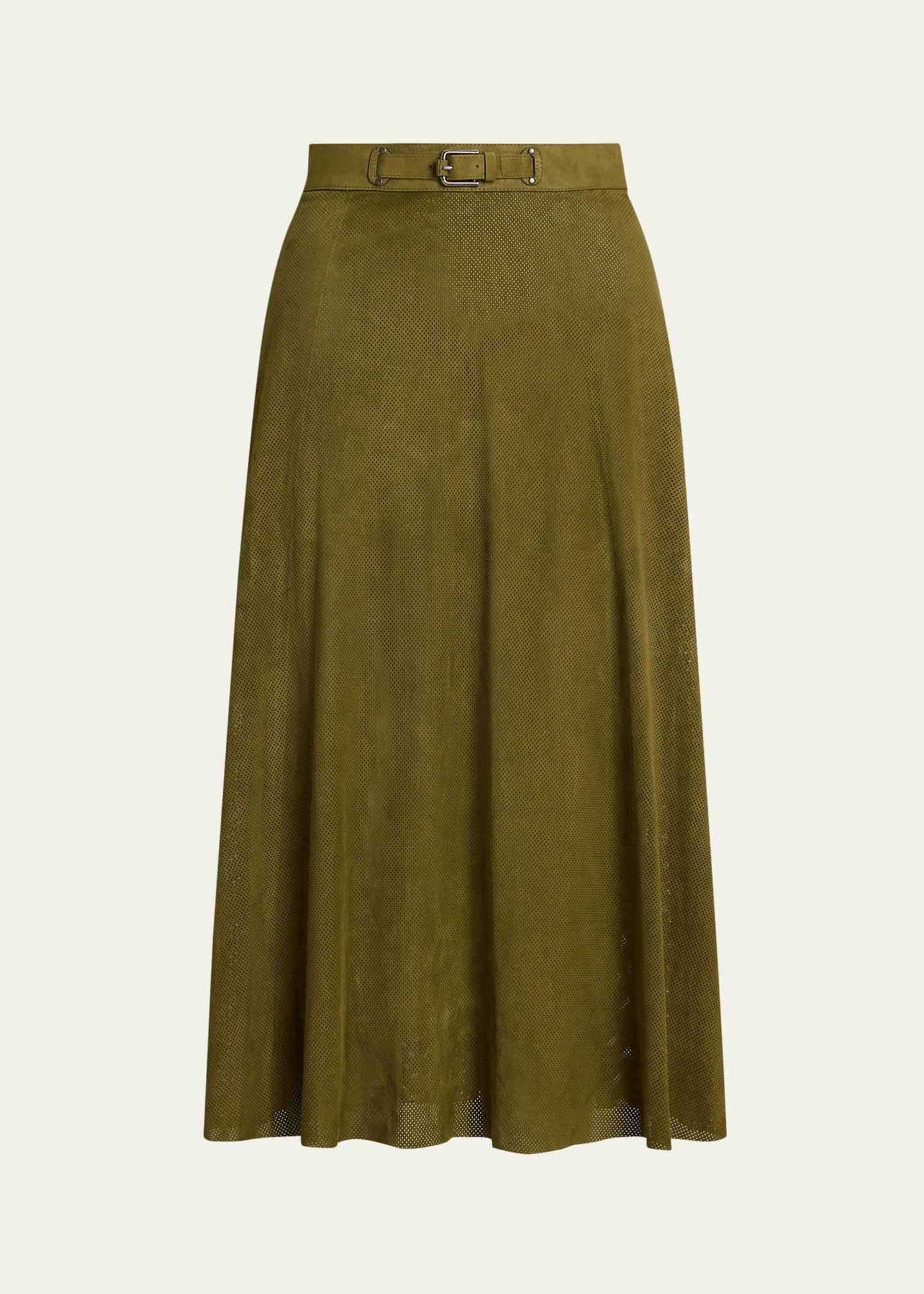 Ralph Lauren Collection Kensley Perforated Suede Midi Skirt Image 1 of 5