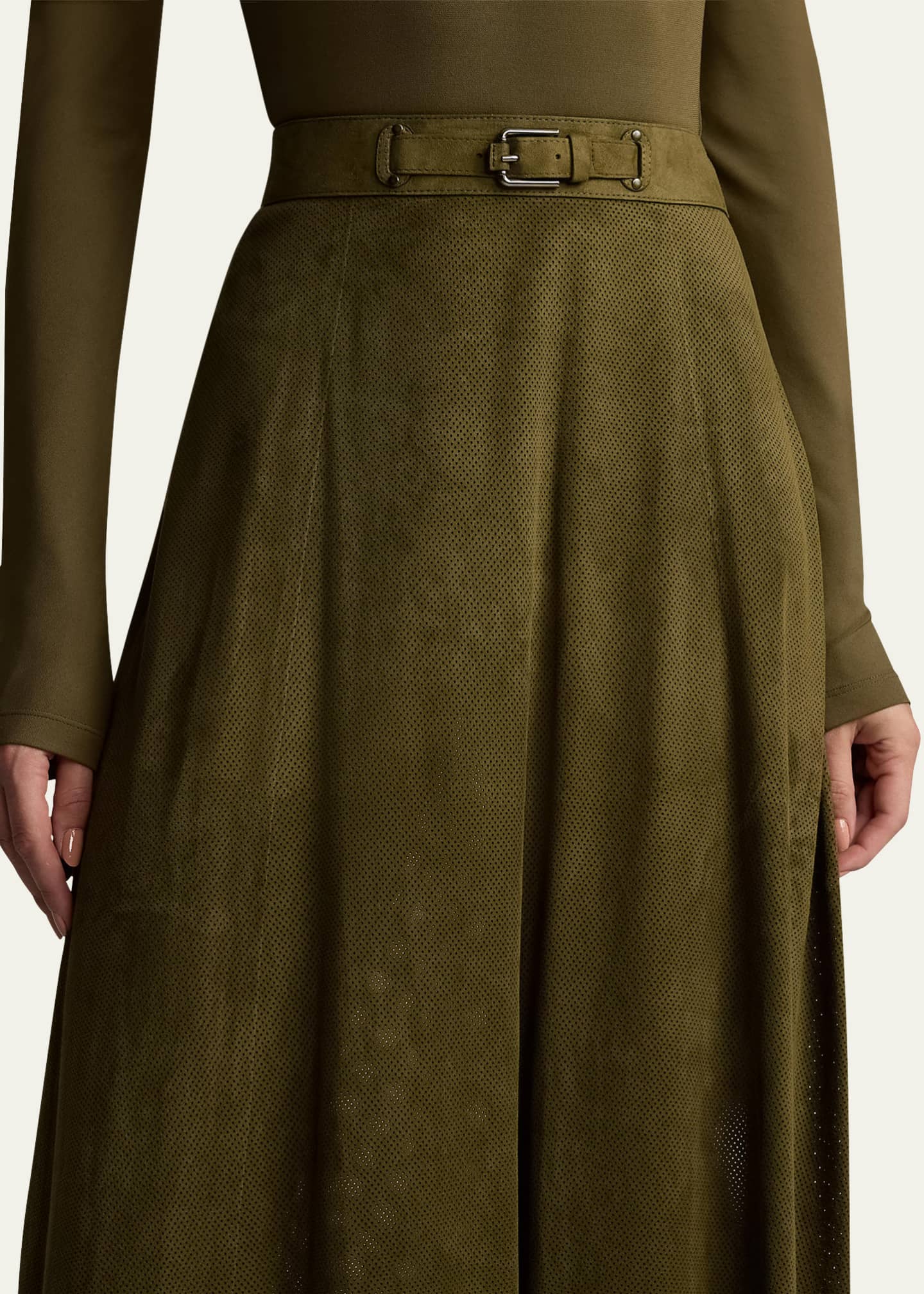 Ralph Lauren Collection Kensley Perforated Suede Midi Skirt Image 5 of 5