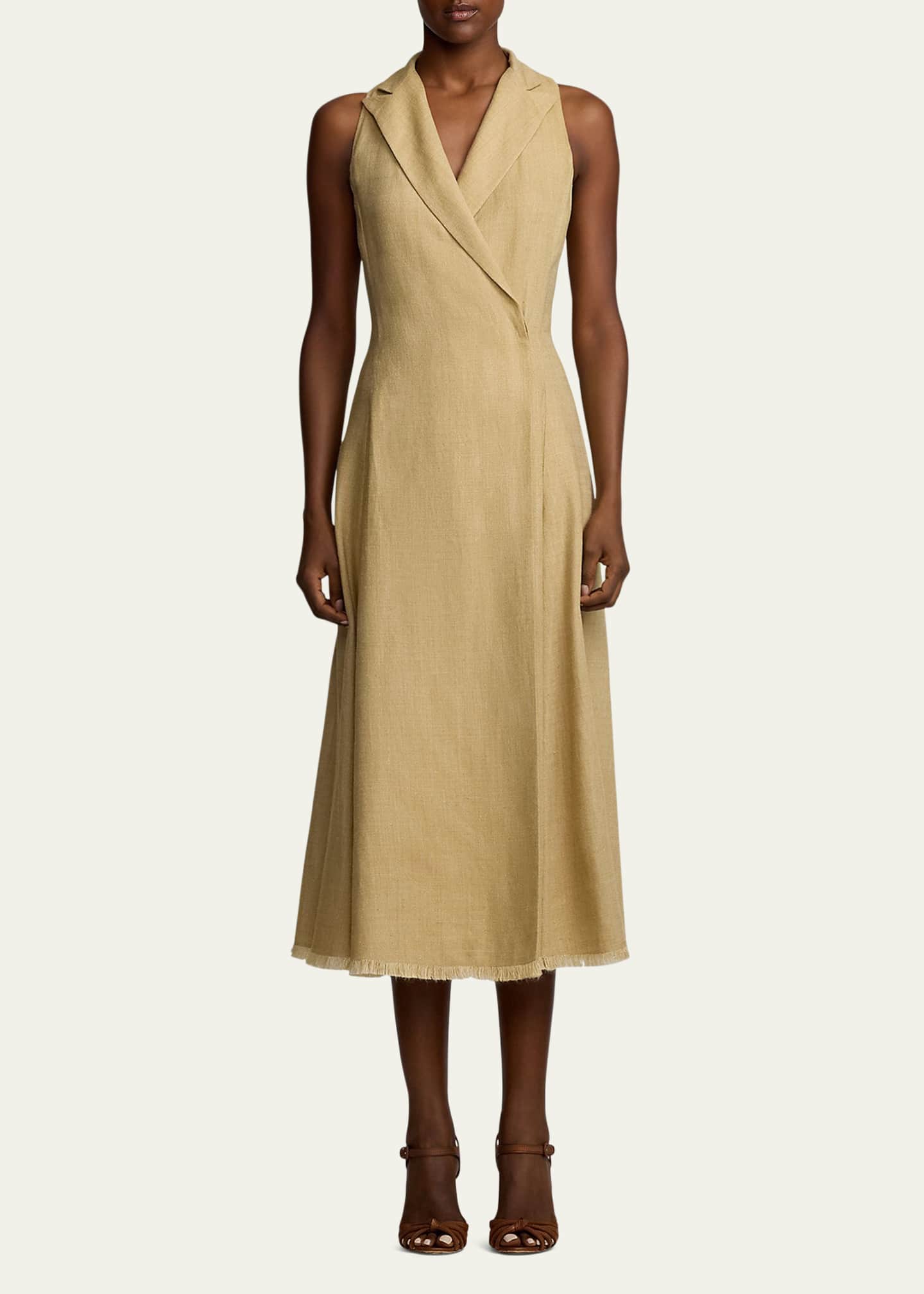 Ralph Lauren Collection Alecia Silk Linen Midi Day Dress Image 2 of 5