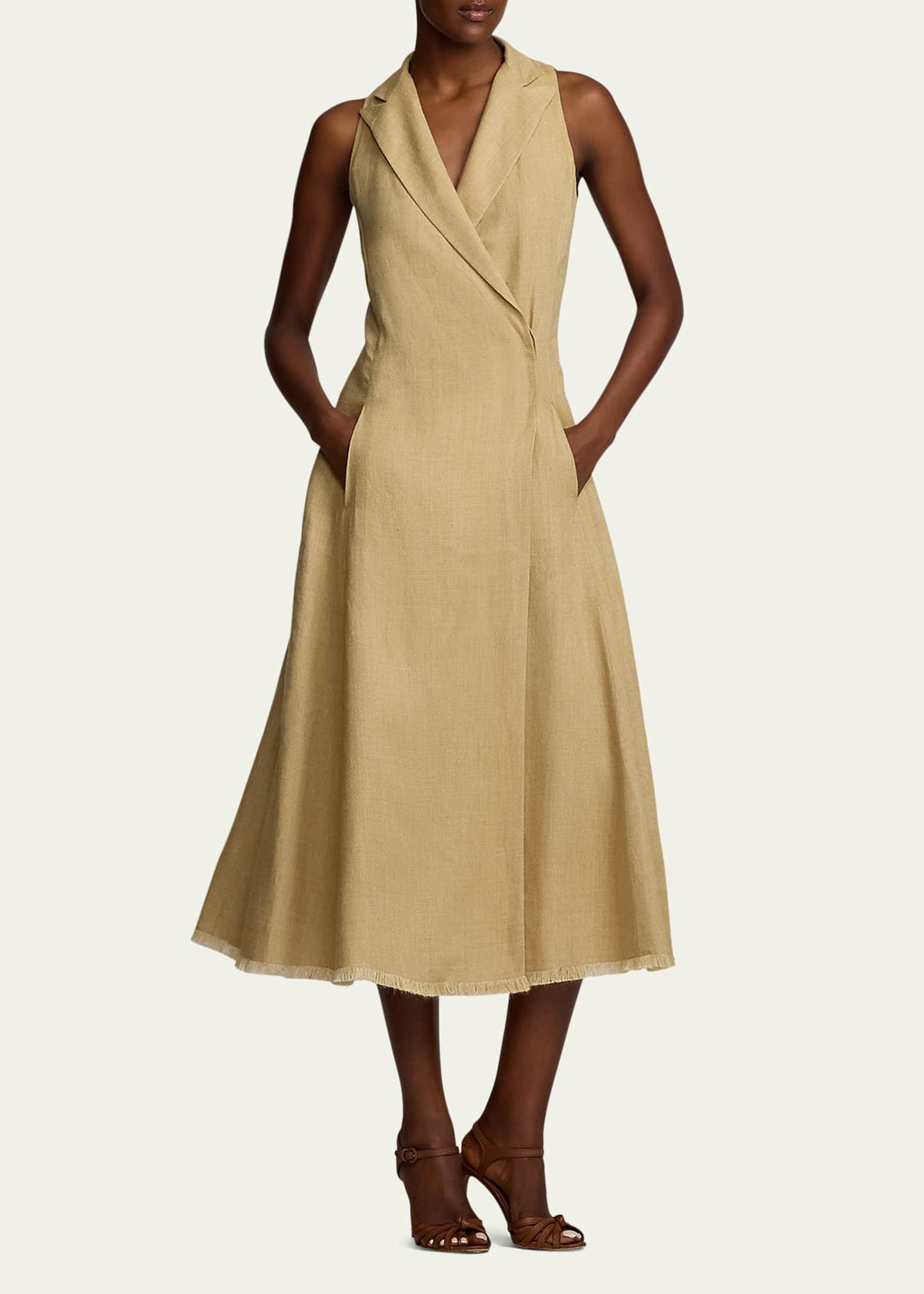 Ralph Lauren Collection Alecia Silk Linen Midi Day Dress Image 4 of 5