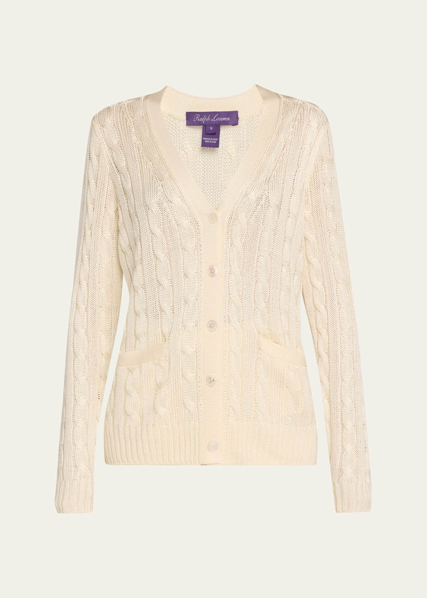 コート RALPH LAUREN COLLECTION CABLE KNIT LONG SLEEVE CARDIGAN Ralph Lauren Collection High Shine Cable-Knit Cashmere