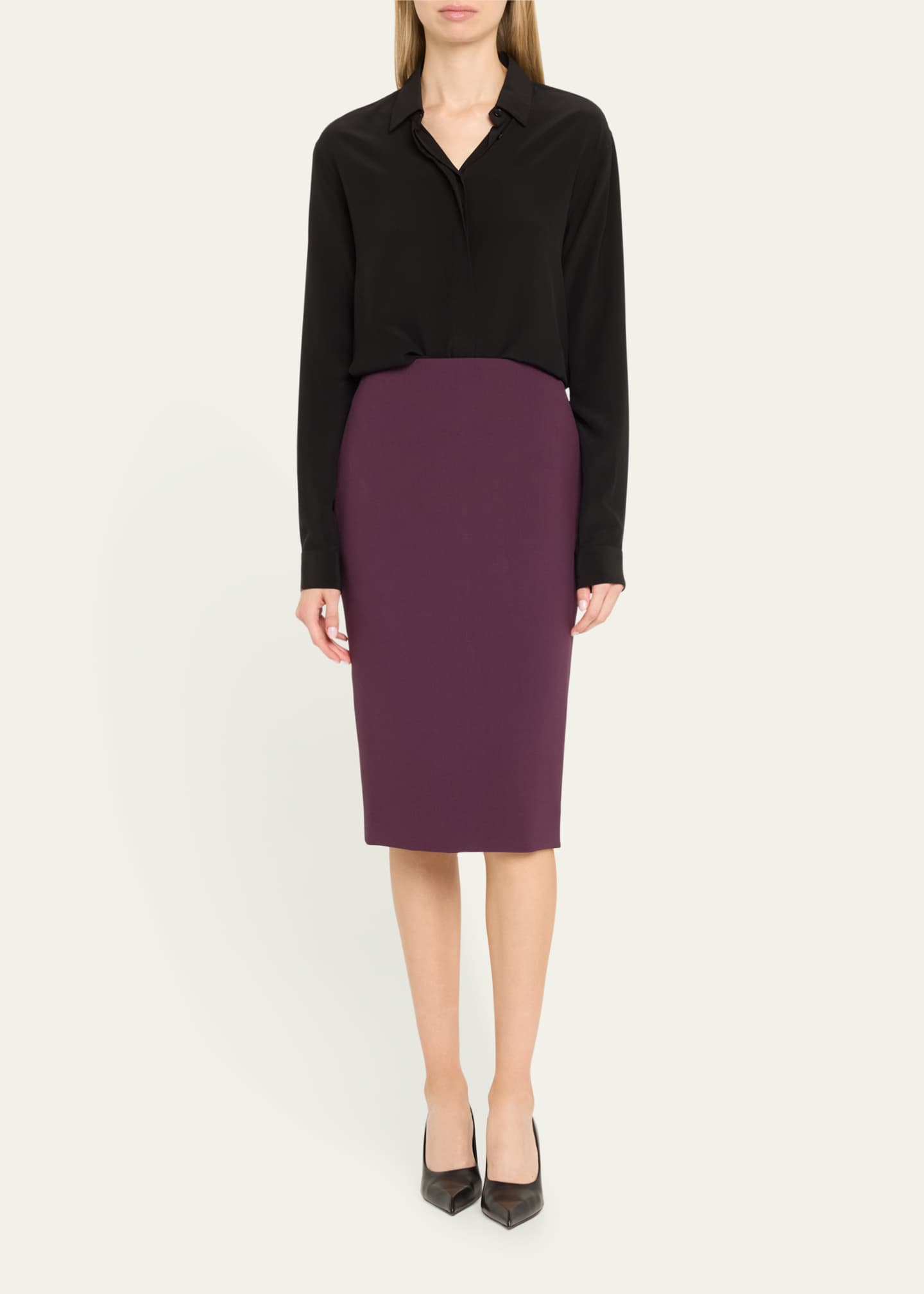 Victoria Beckham Double Wool Crepe Pencil Midi Skirt