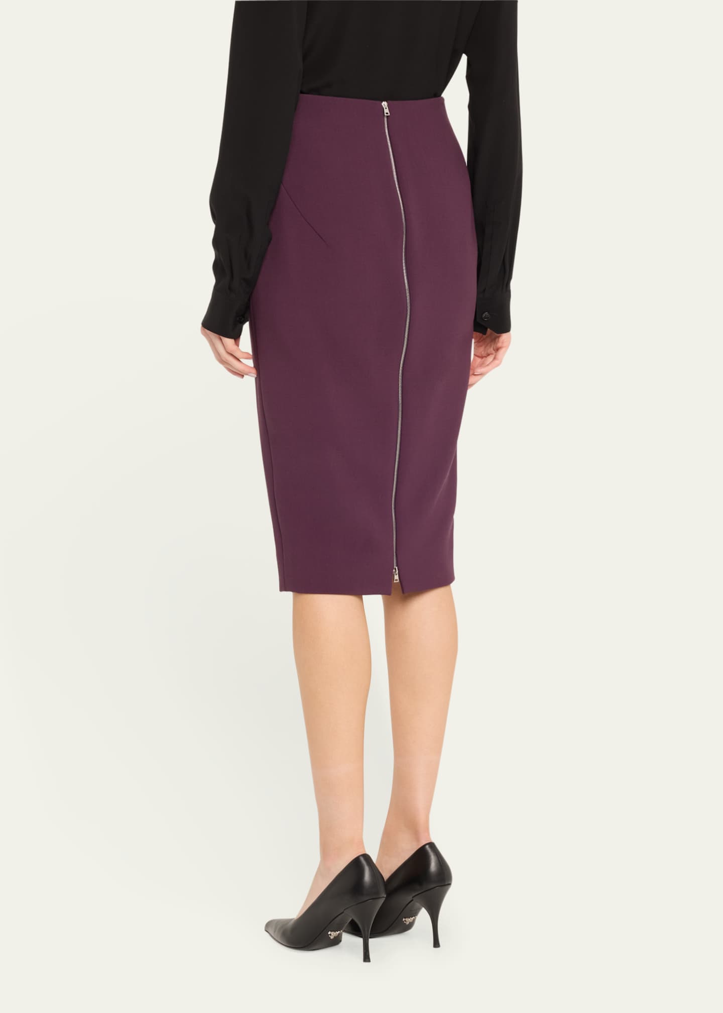 Victoria Beckham Double Wool Crepe Pencil Midi Skirt