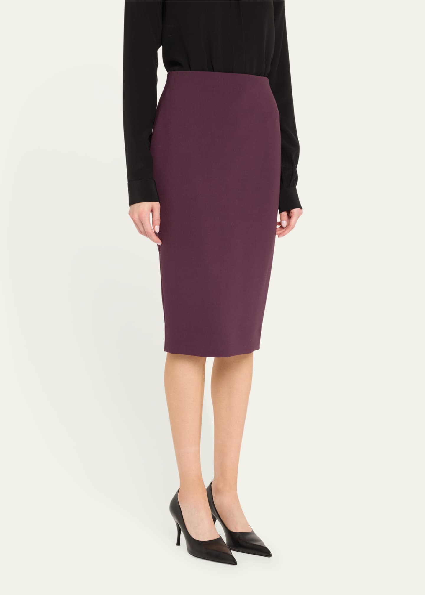 Victoria Beckham Double Wool Crepe Pencil Midi Skirt