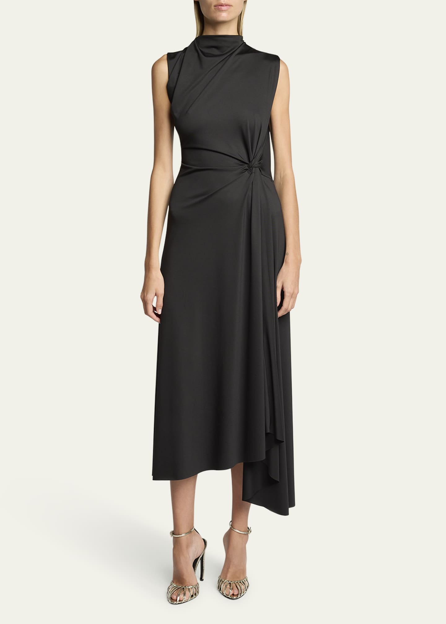 Victoria Beckham Twisted Knot Asymmetric Drape Midi Dress Image 2 of 5