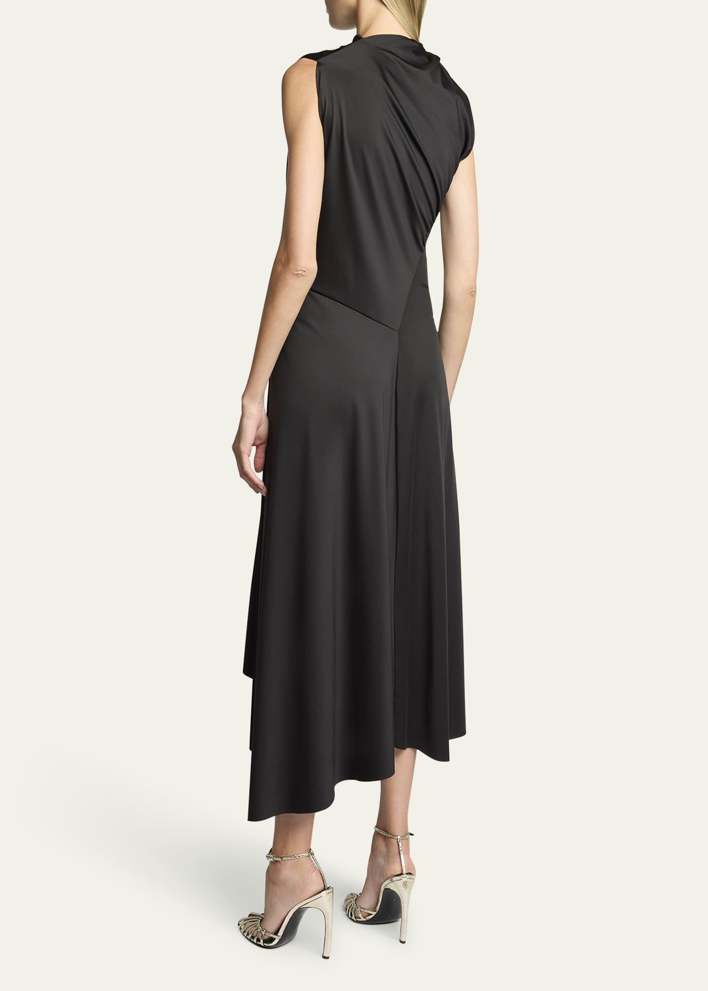 Victoria Beckham Twisted Knot Asymmetric Drape Midi Dress Image 3 of 5