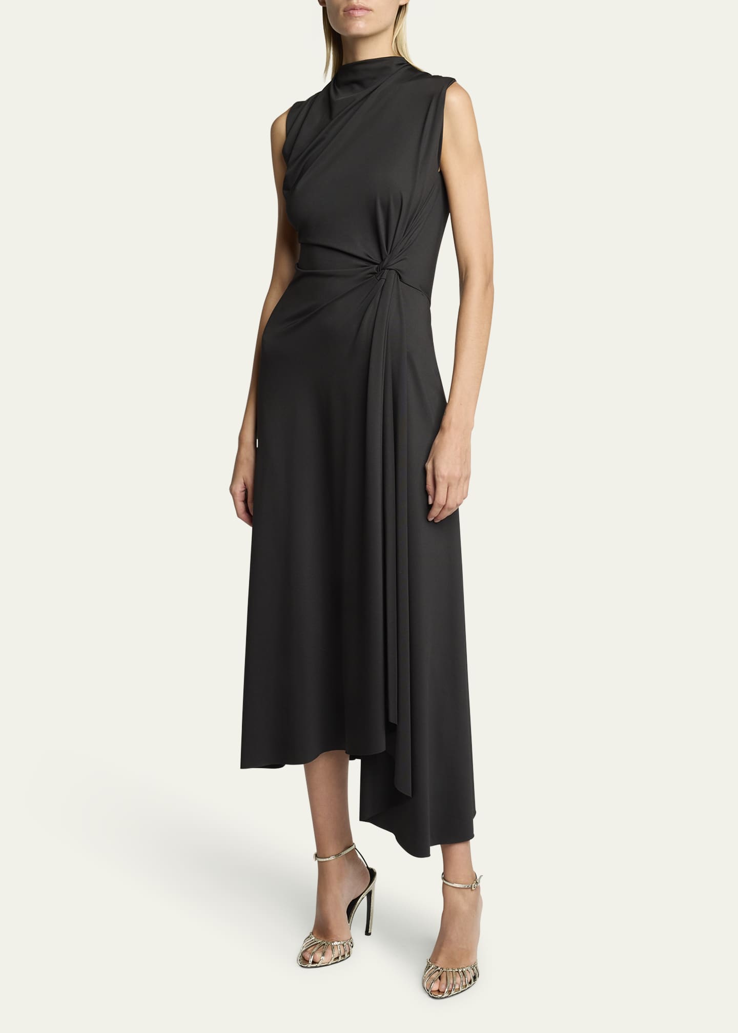 Victoria Beckham Twisted Knot Asymmetric Drape Midi Dress Image 4 of 5
