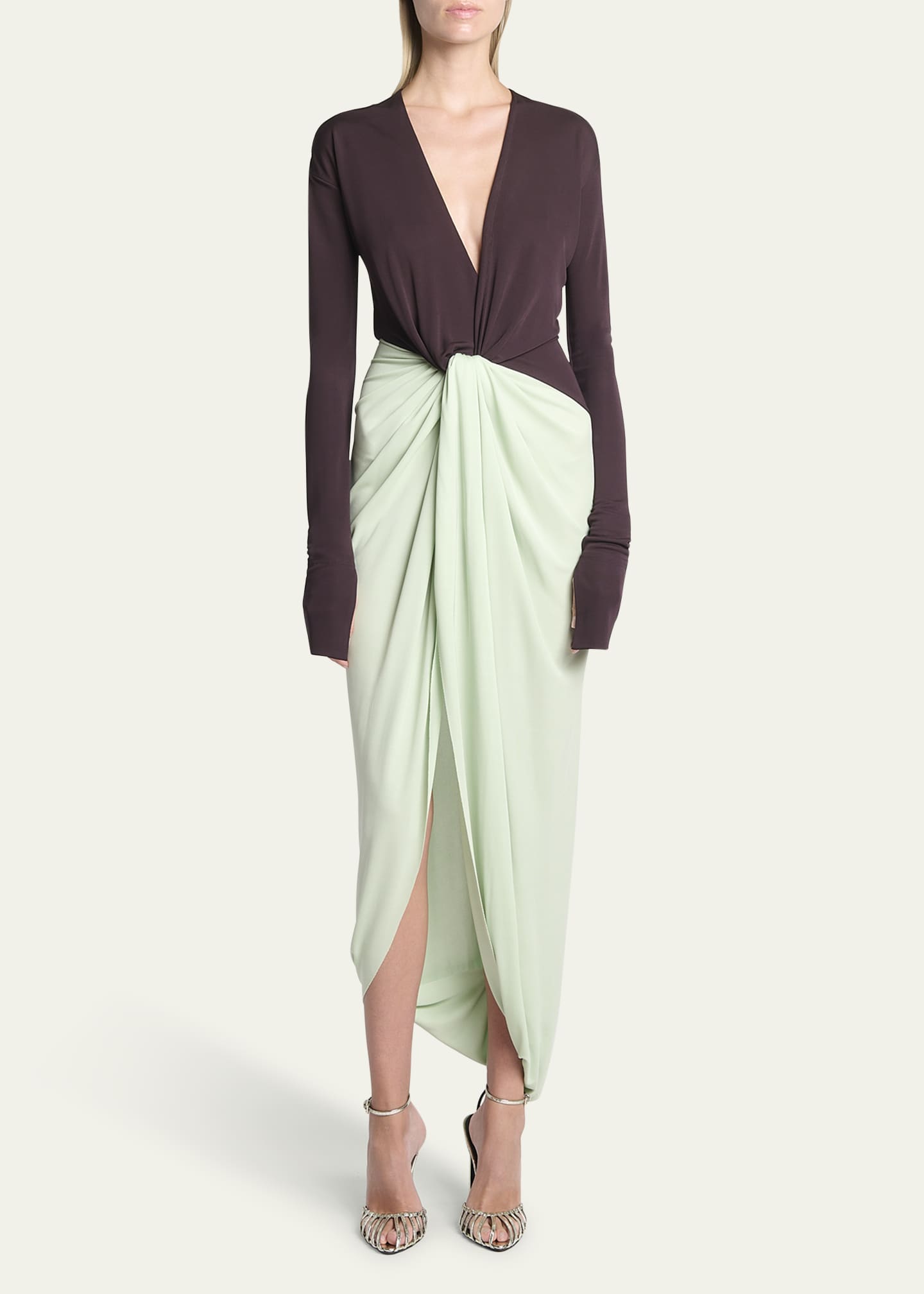 Victoria Beckham Colorblock Knot Detail Jersey Gown Image 2 of 5